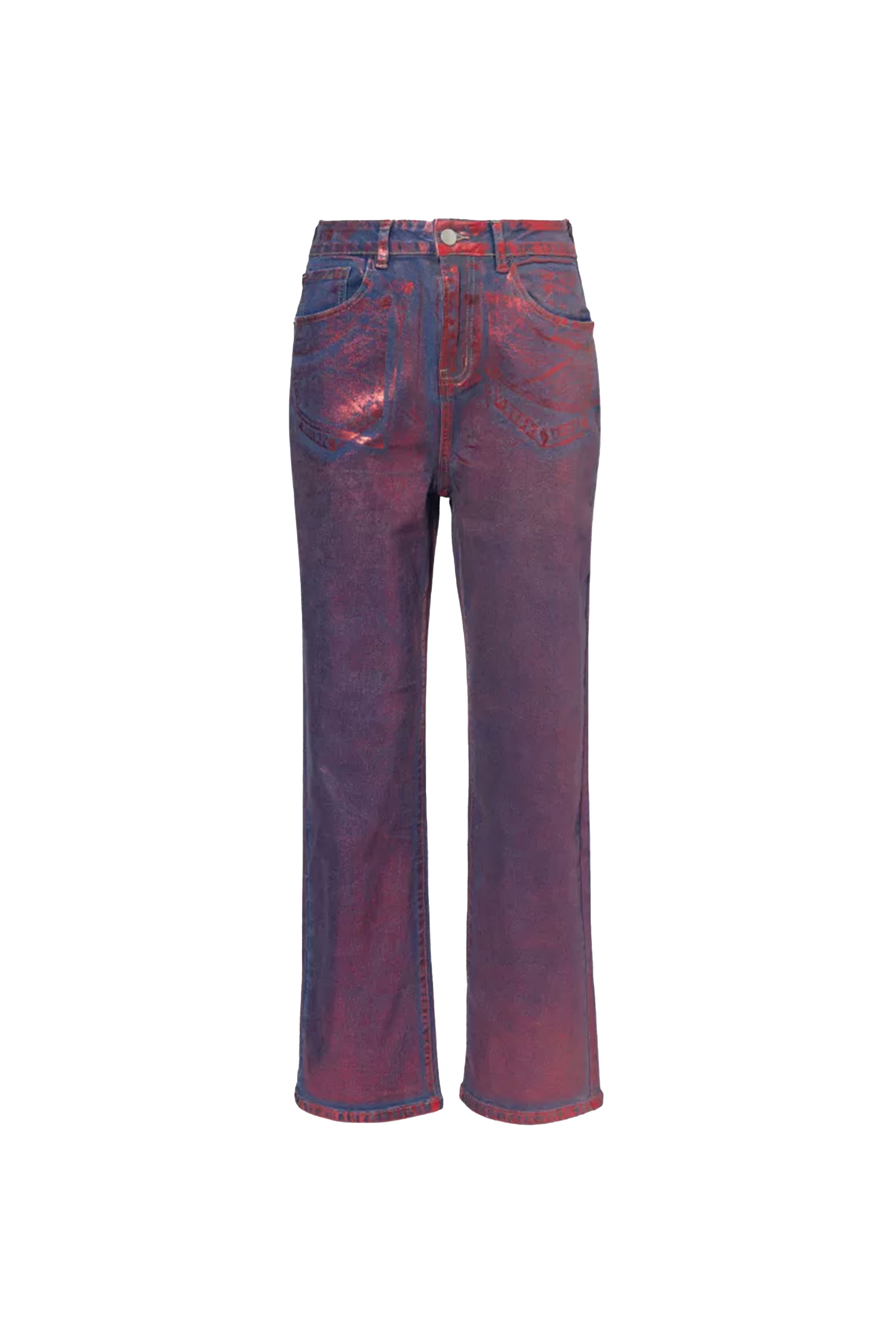Amy Lynn Women's Lupe Red Denim Foil Coated Trousers In Red