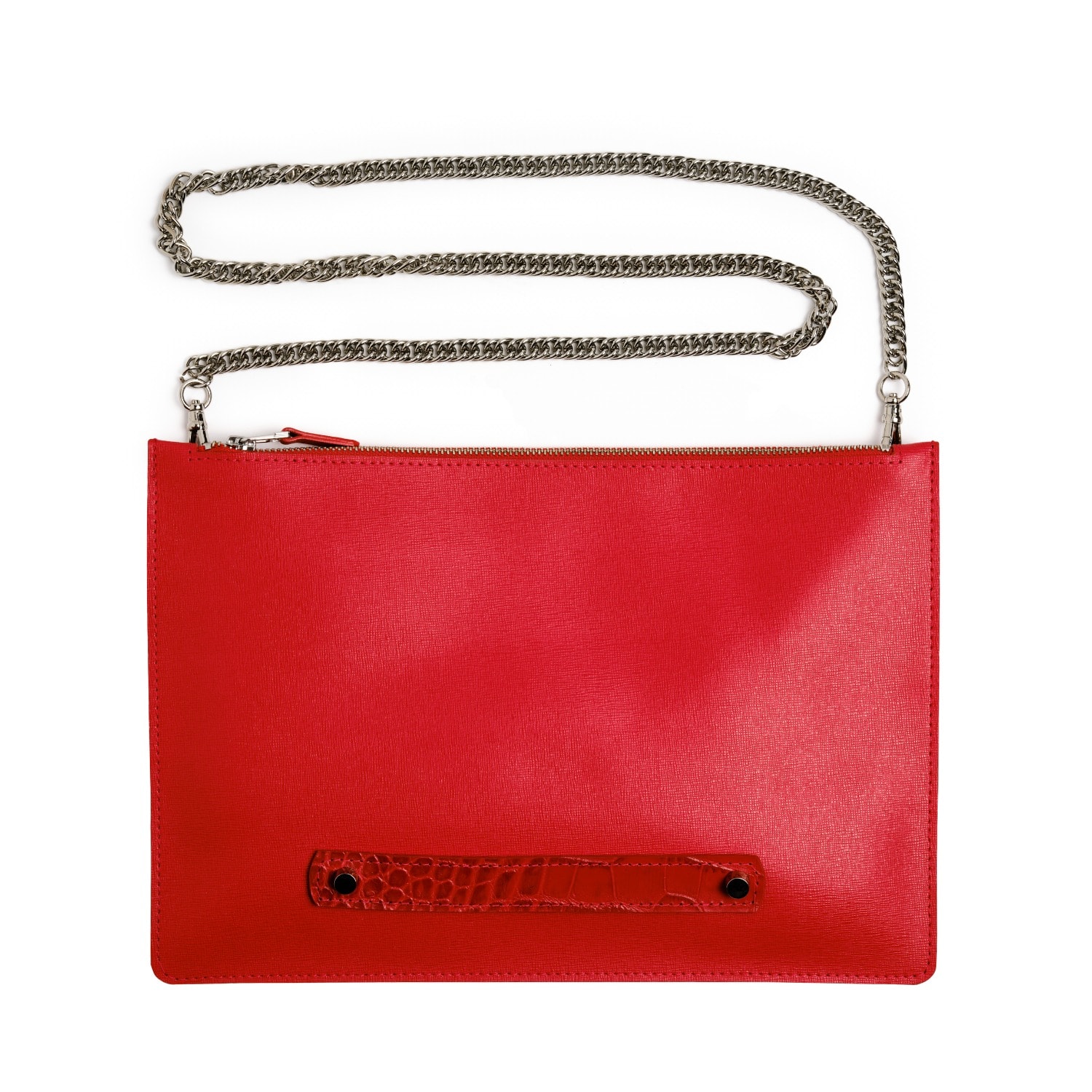 Women’s Classic Crossbody Leather Clutch With Chain-Red Plik X Haya