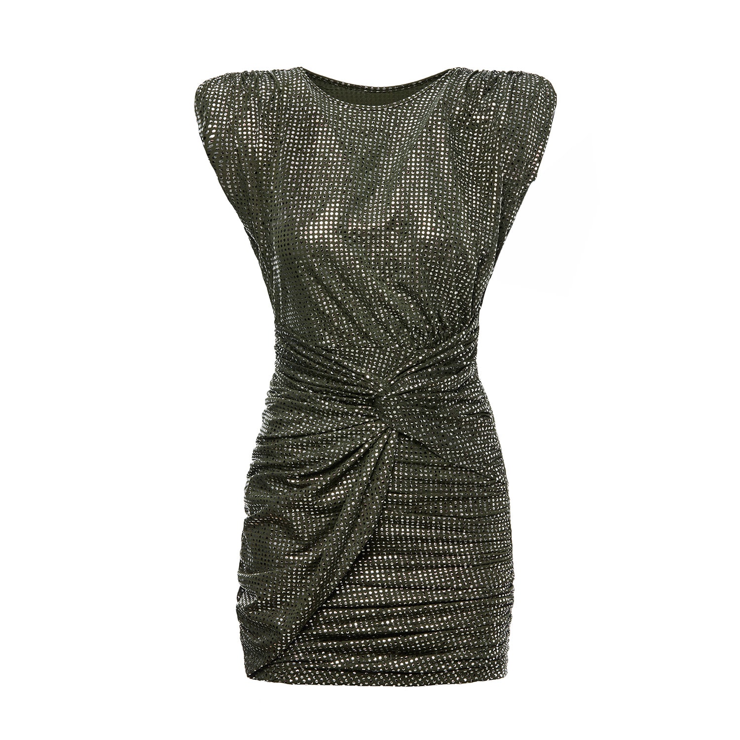 Bluzat Women's Green Khaki Mini Dress With Silver Print In Green