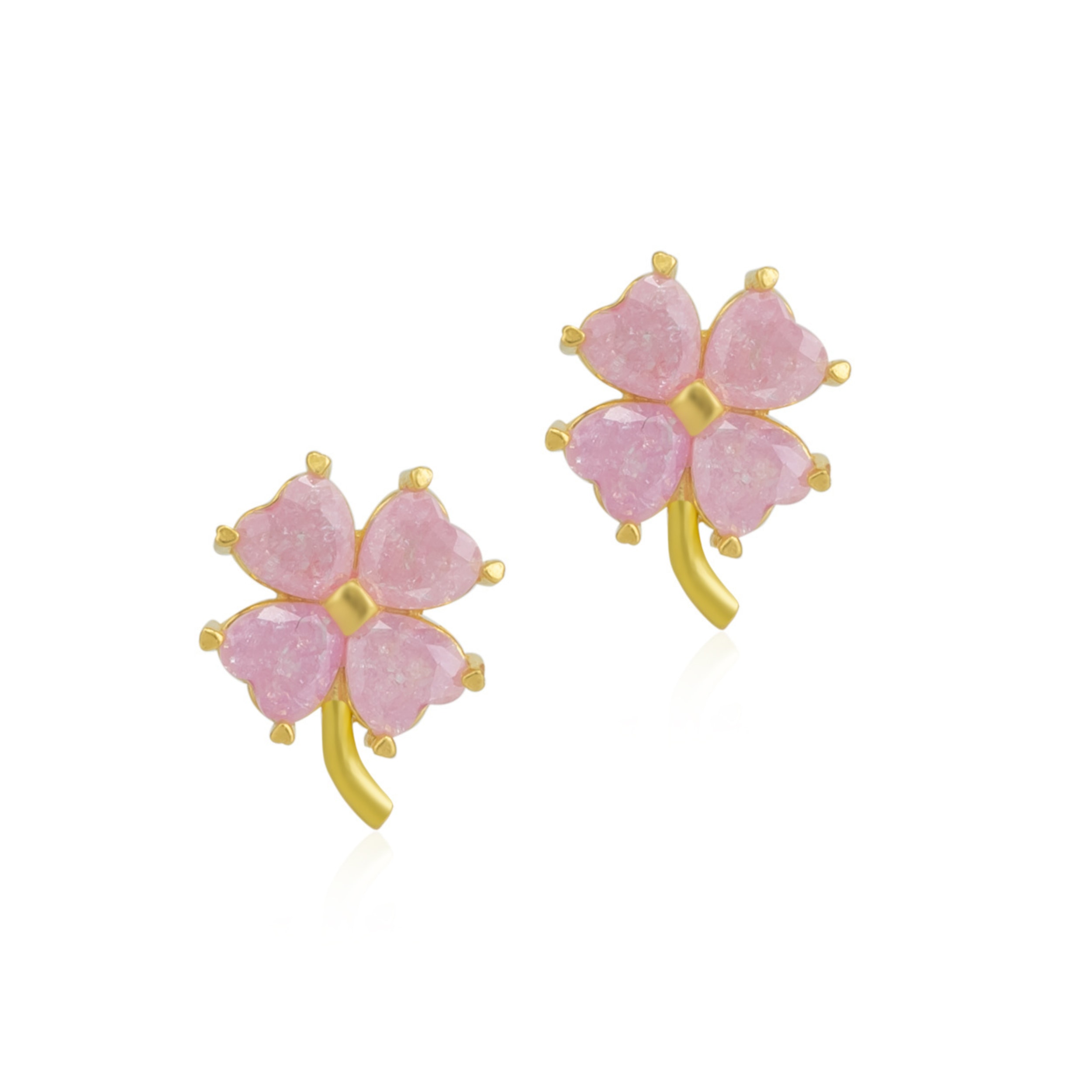 Spero London Women's Four Leaves Clover Sterling Silver Stud Earring Pink - Gold