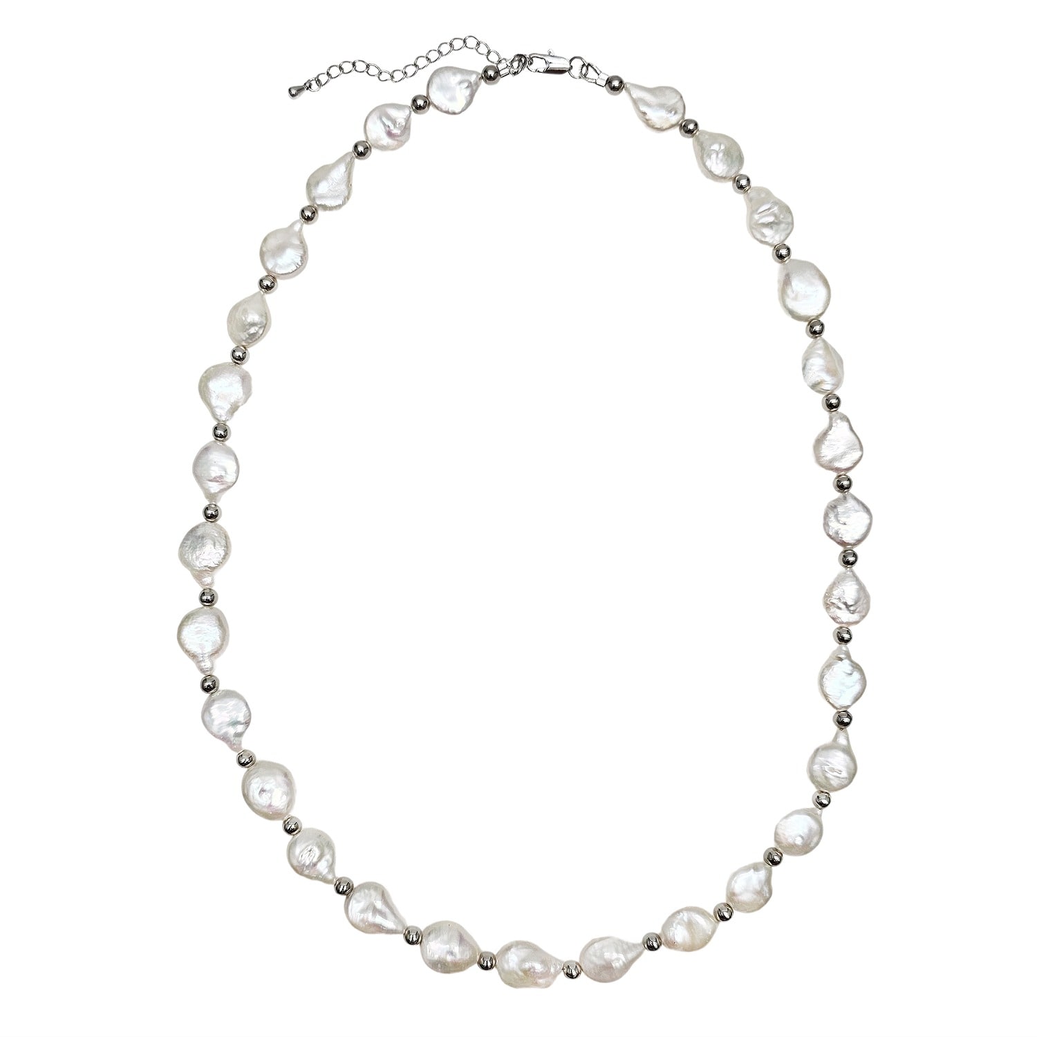 Farra White Irregular Freshwater Pearls With Sterling Silver Men's Necklace