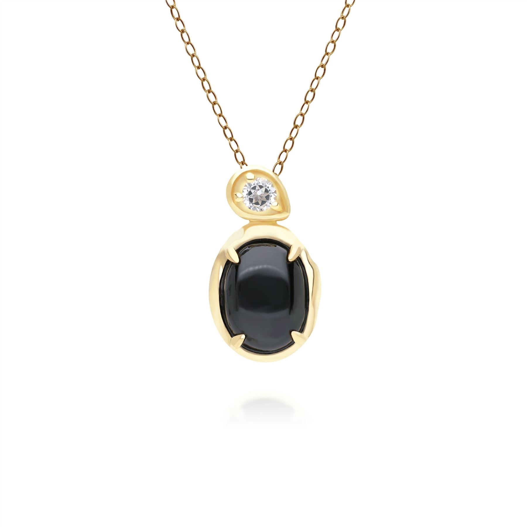 Women’s Oval Black Onyx & Topaz Pendant In Gold Plated Sterling Silver Gemondo