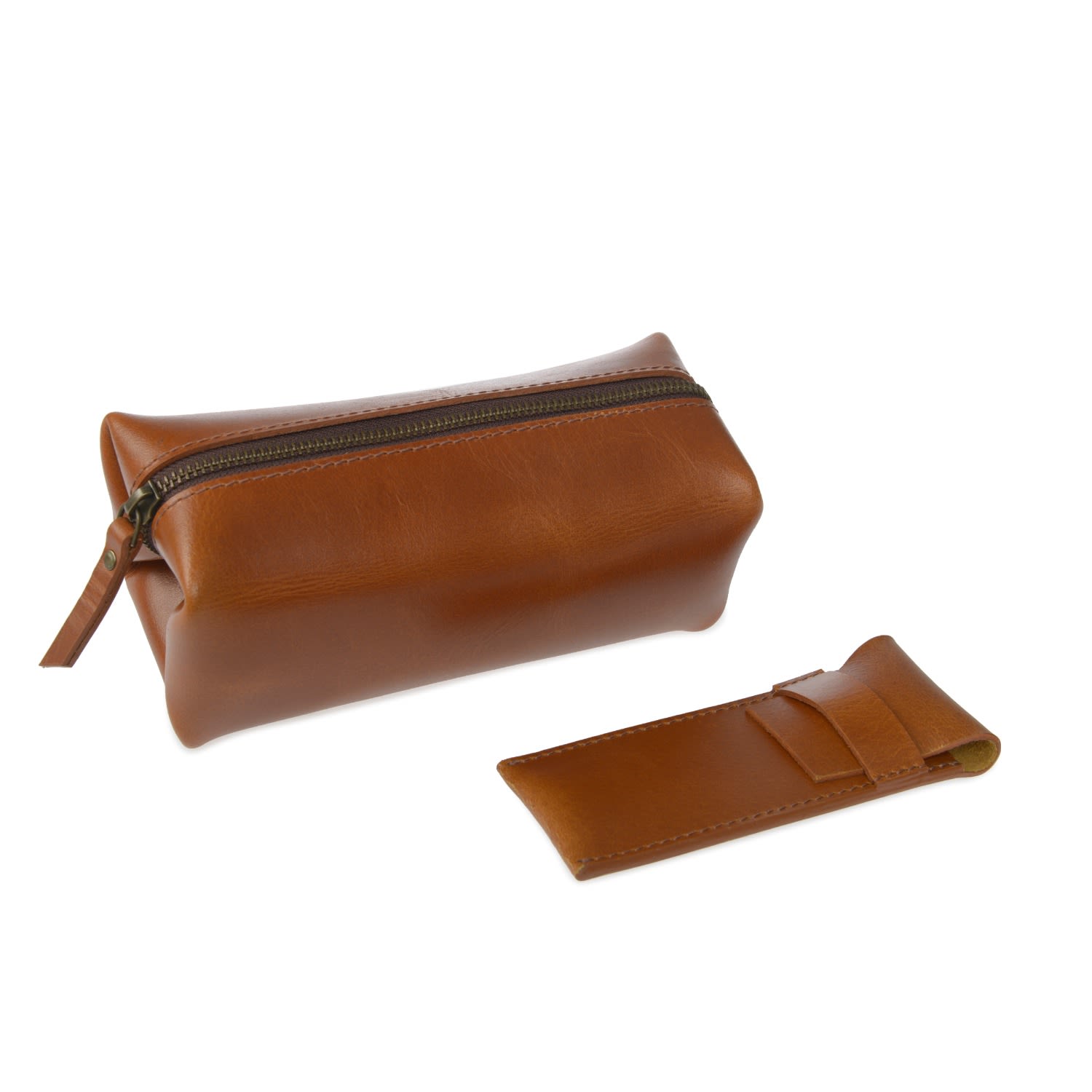 Vida Vida Brown Classic Tan Leather Shaving Bag With Razor Cover