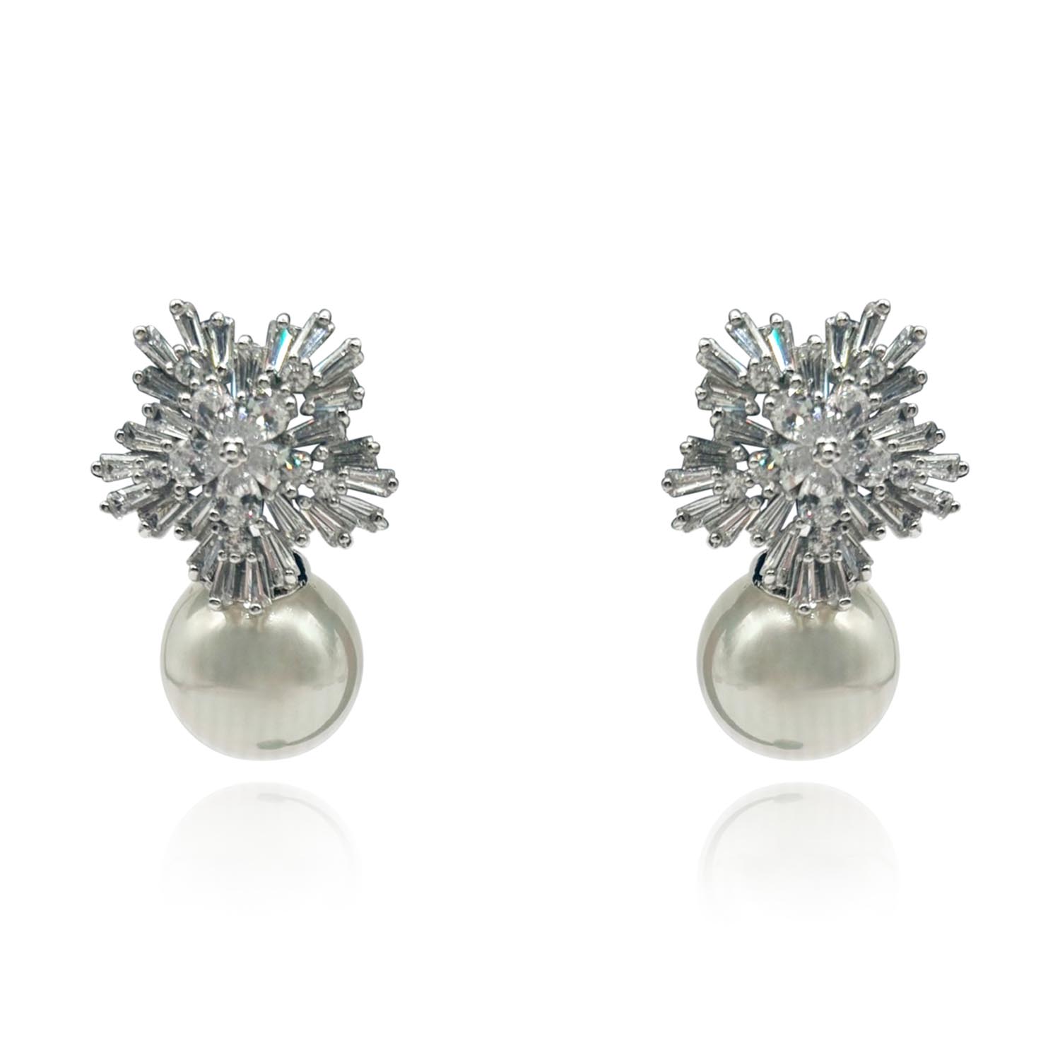Michael Nash Jewelry Women's Neutrals Three Dimensional Baguette Star Crystal Clip On Earrings With Pearl Drop