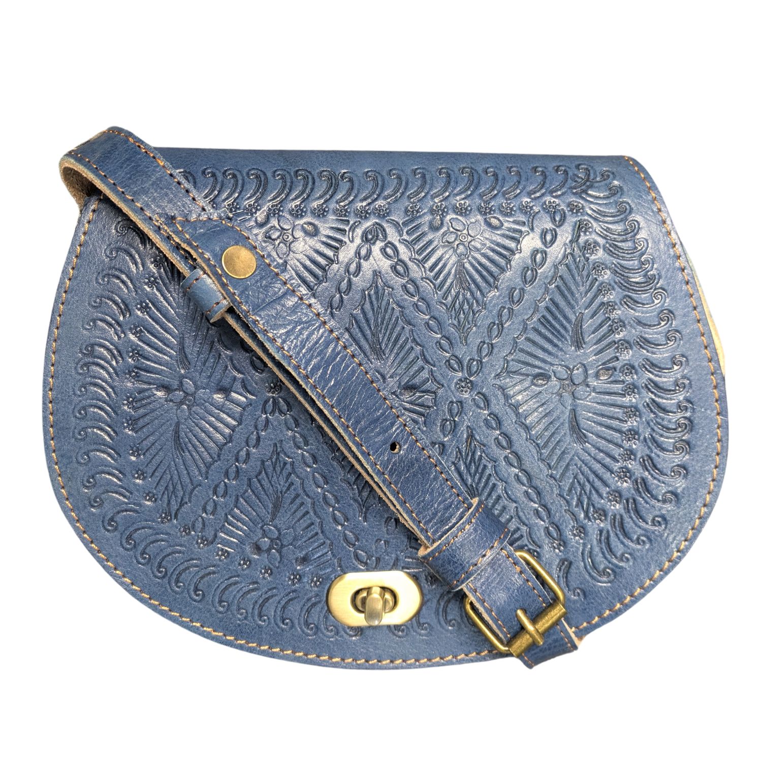 Berber Leather Women's The Temara Embossed Saddle Bag In Navy Blue