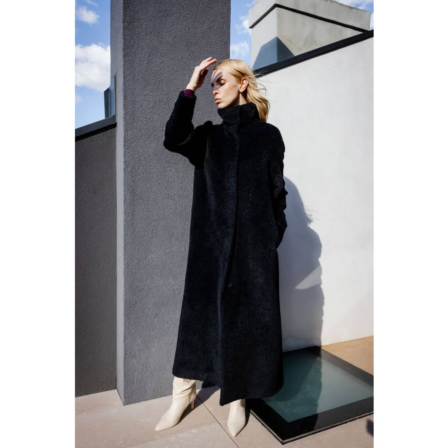 Alpaca Black Midi Coat | MERLENNE | Wolf & Badger