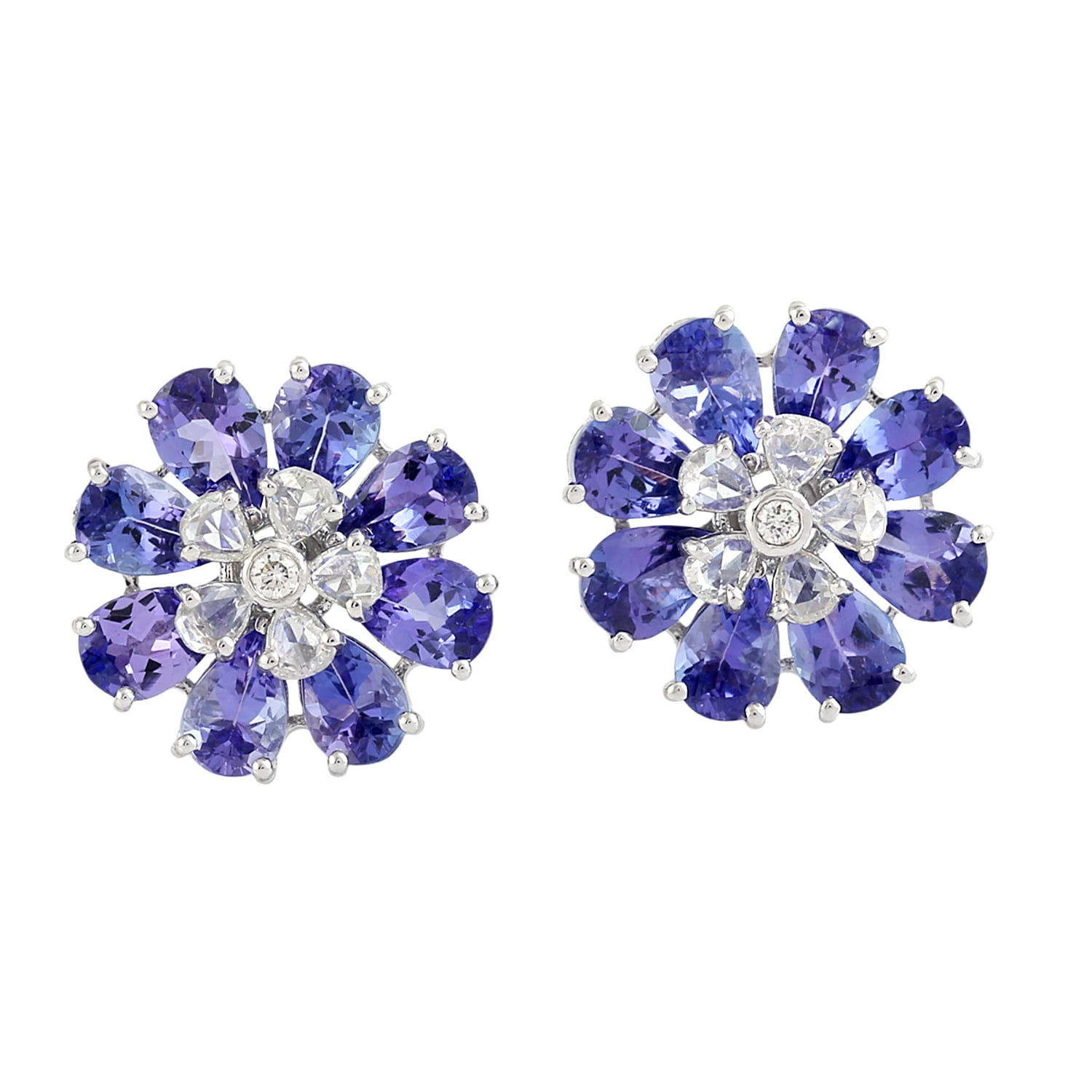 Artisan Women's White / Blue Natural Tanzanite & Rose Cut Diamond Ear Jacket Earrings In White Gold