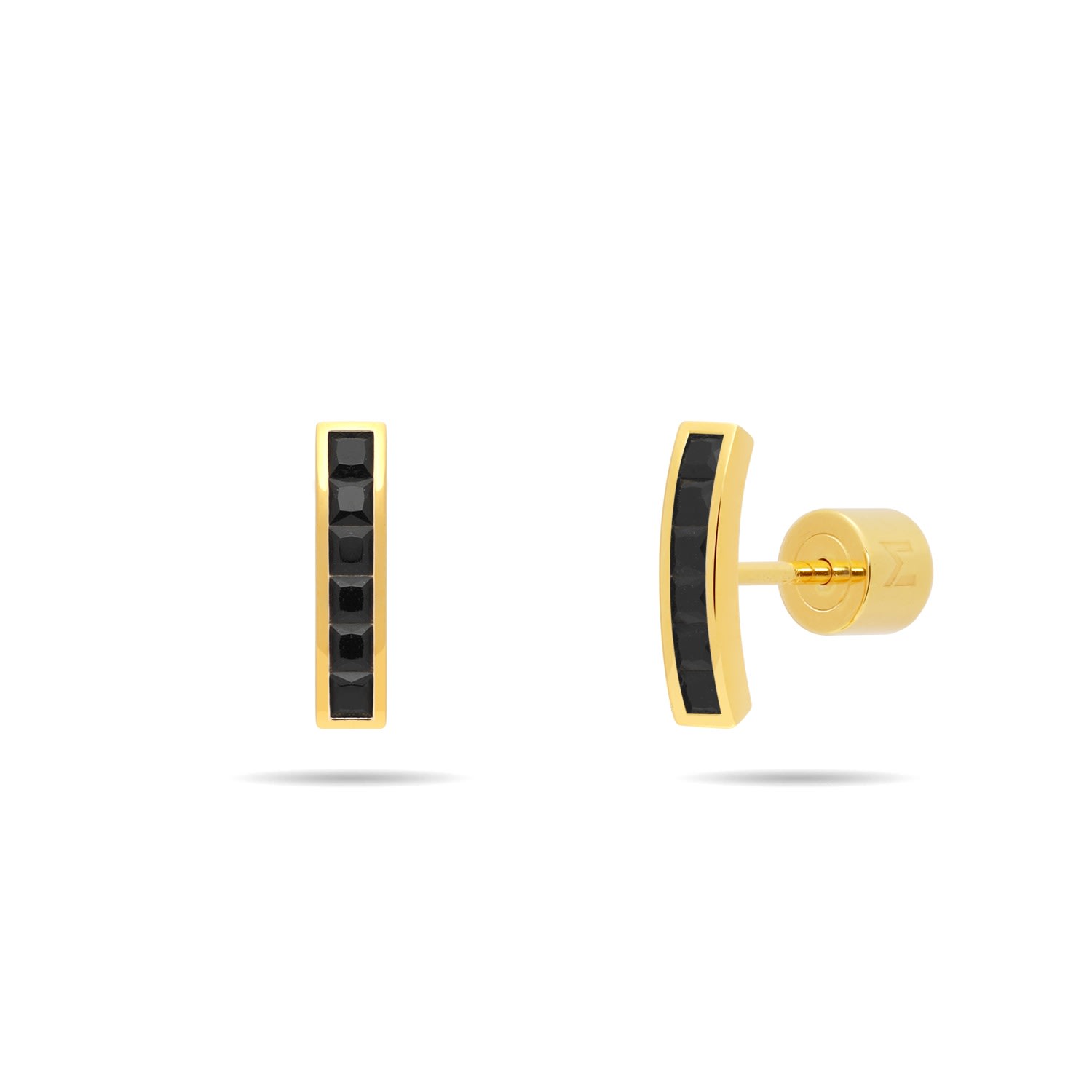 Meulien Women's Gold / Black Short Arc Bar Stud Earrings With Channel Set Cz - Gold & Black Cz In Gold/black