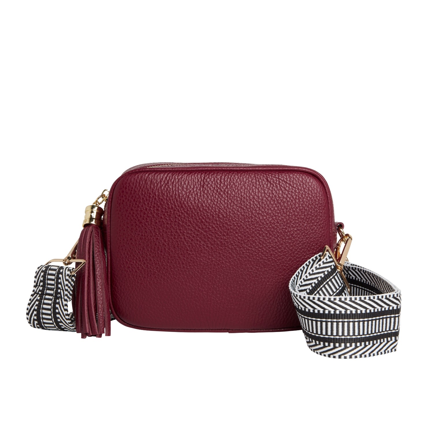 Betsy & Floss Women's Red Verona Crossbody Burgundy Tassel Bag With Black & White Chevron Strap In Red