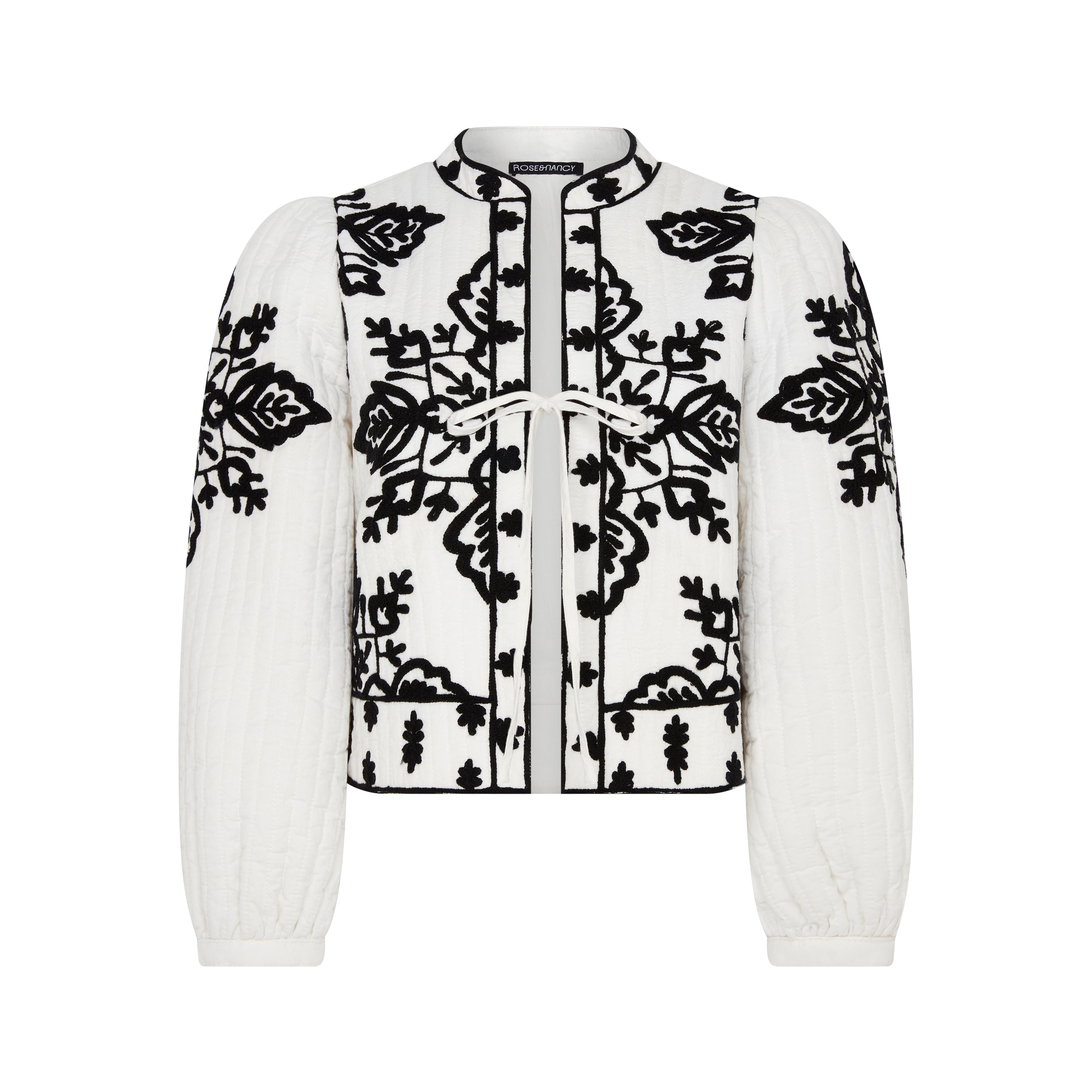Women's Black / White Lori Black And White Padded Embroidered Jacket | Large | Rose & Nancy