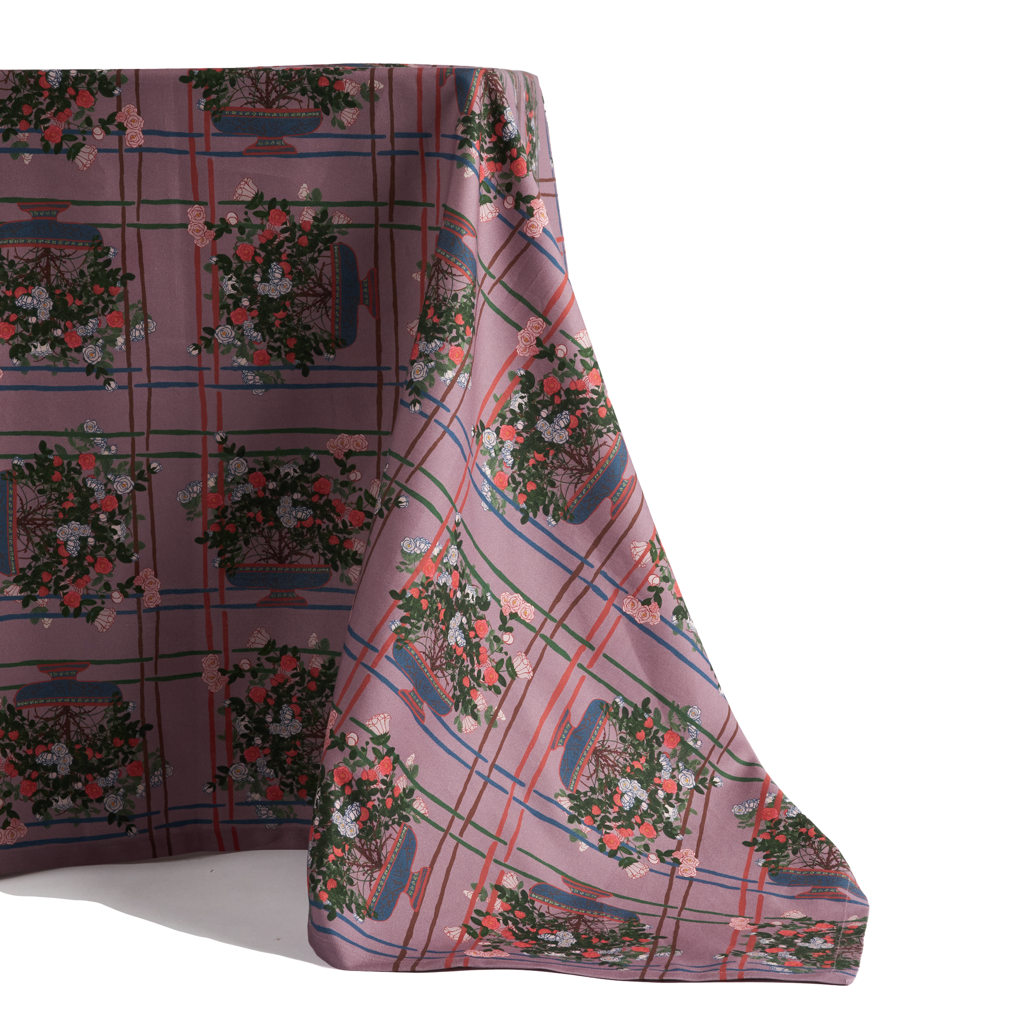 Sophie Williamson Design Pink Extra Large Tablecloth In Dusty Lilac With Romantic Roses And Bold Lines In Multi