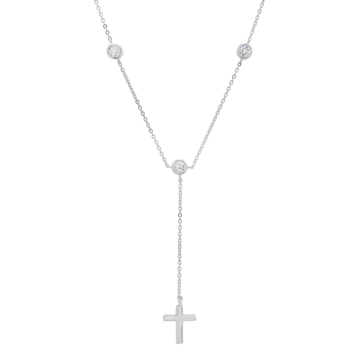 Kylie Harper Women's Sterling Silver Bezel-set Diamond Cz Cross Y Necklace