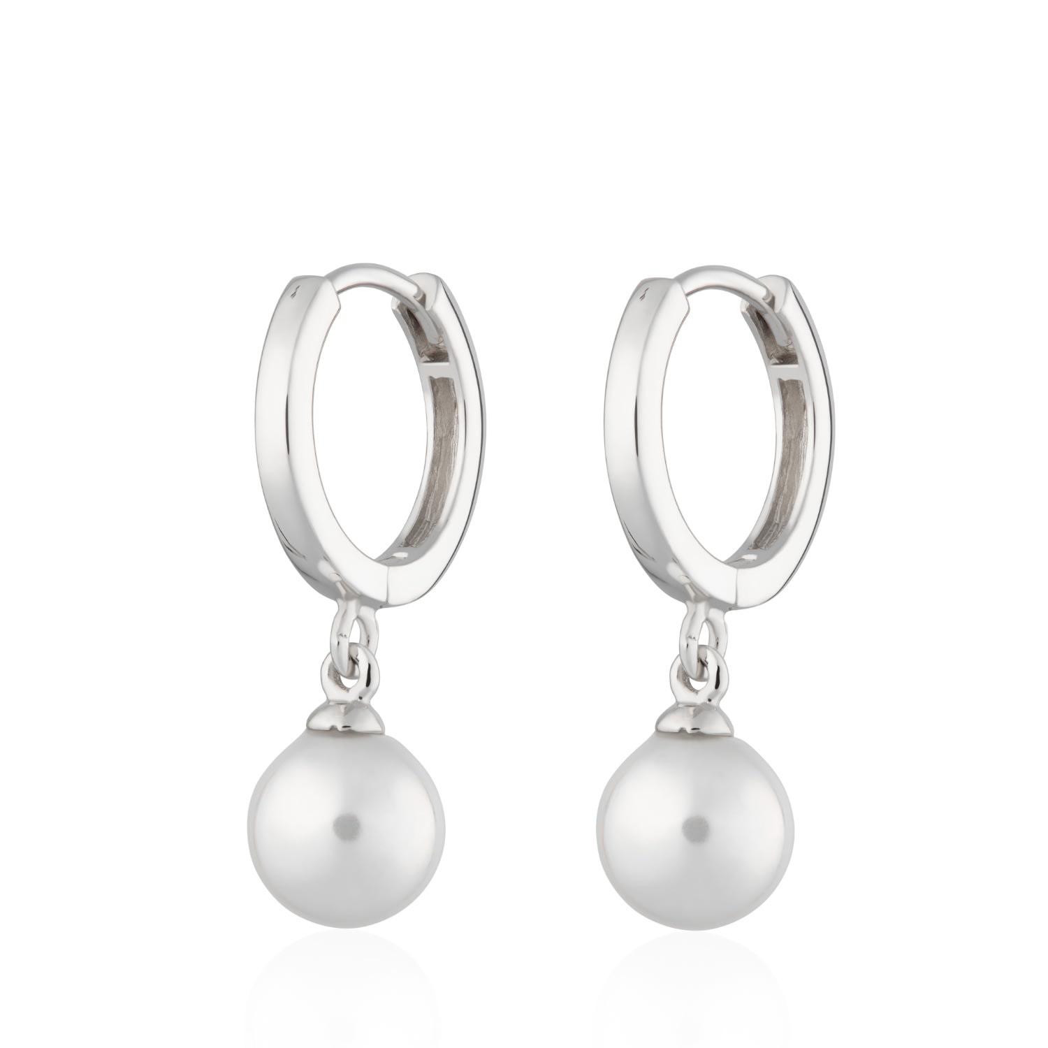 Women’s Silver Modern Pearl Huggie Hoop Earrings Scream Pretty