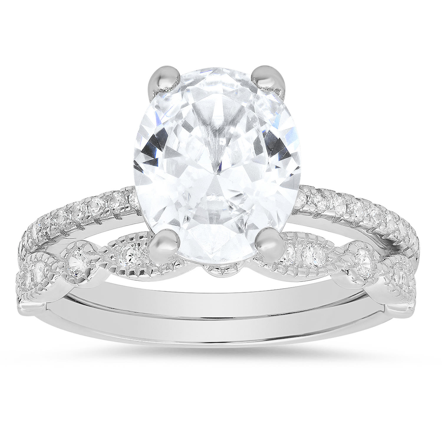 Women’s Oval-Cut Diamond Cz 2Pc Stackable Ring Set In Sterling Silver Kylie Harper