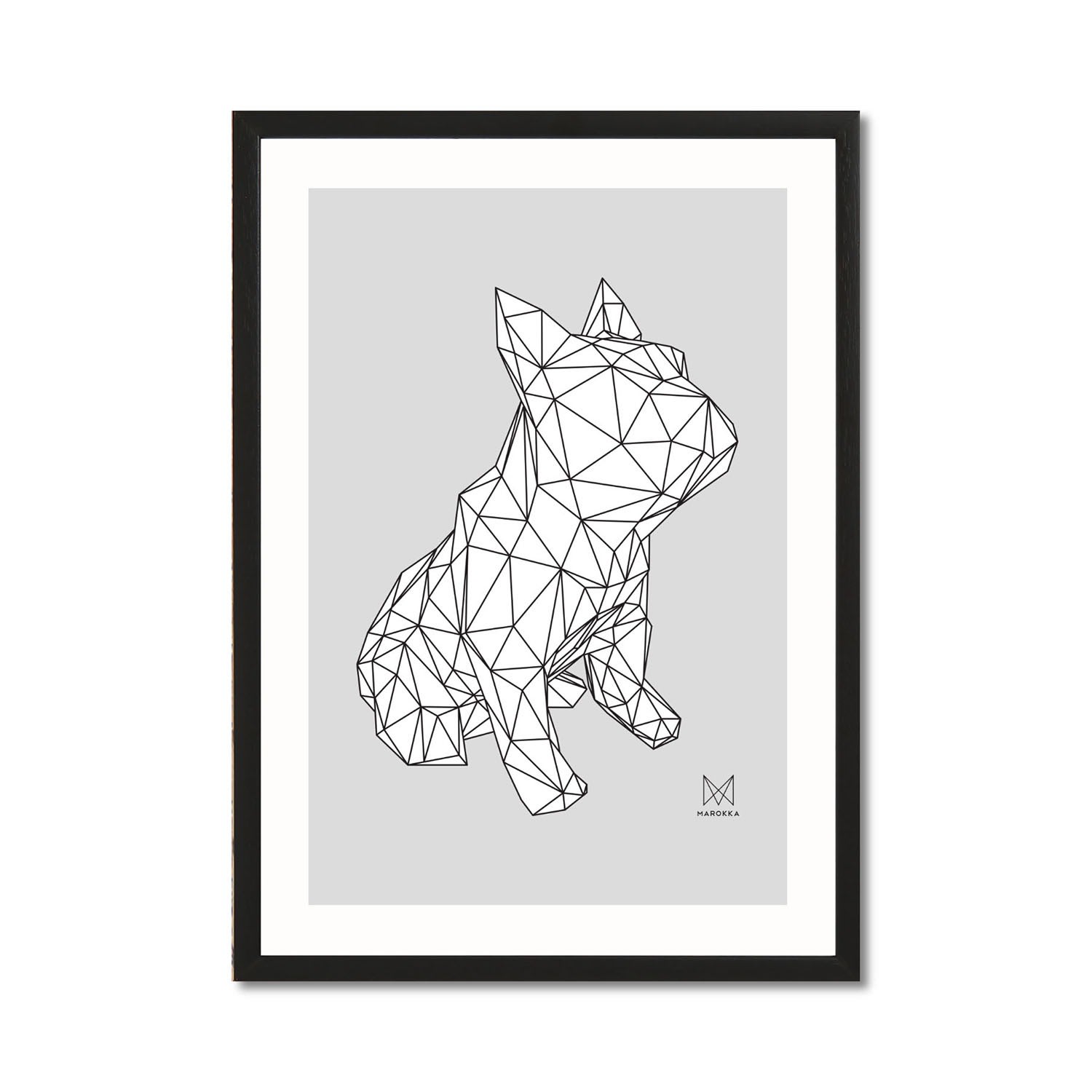 French Bulldog Geometric Print - Frank White On A Grey Background Marokka Design