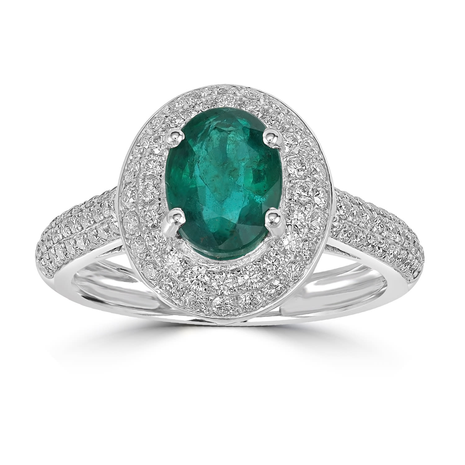 Artisan Women's White / Green Oval Emerald Pave Diamond Solitaire Ring In White Gold