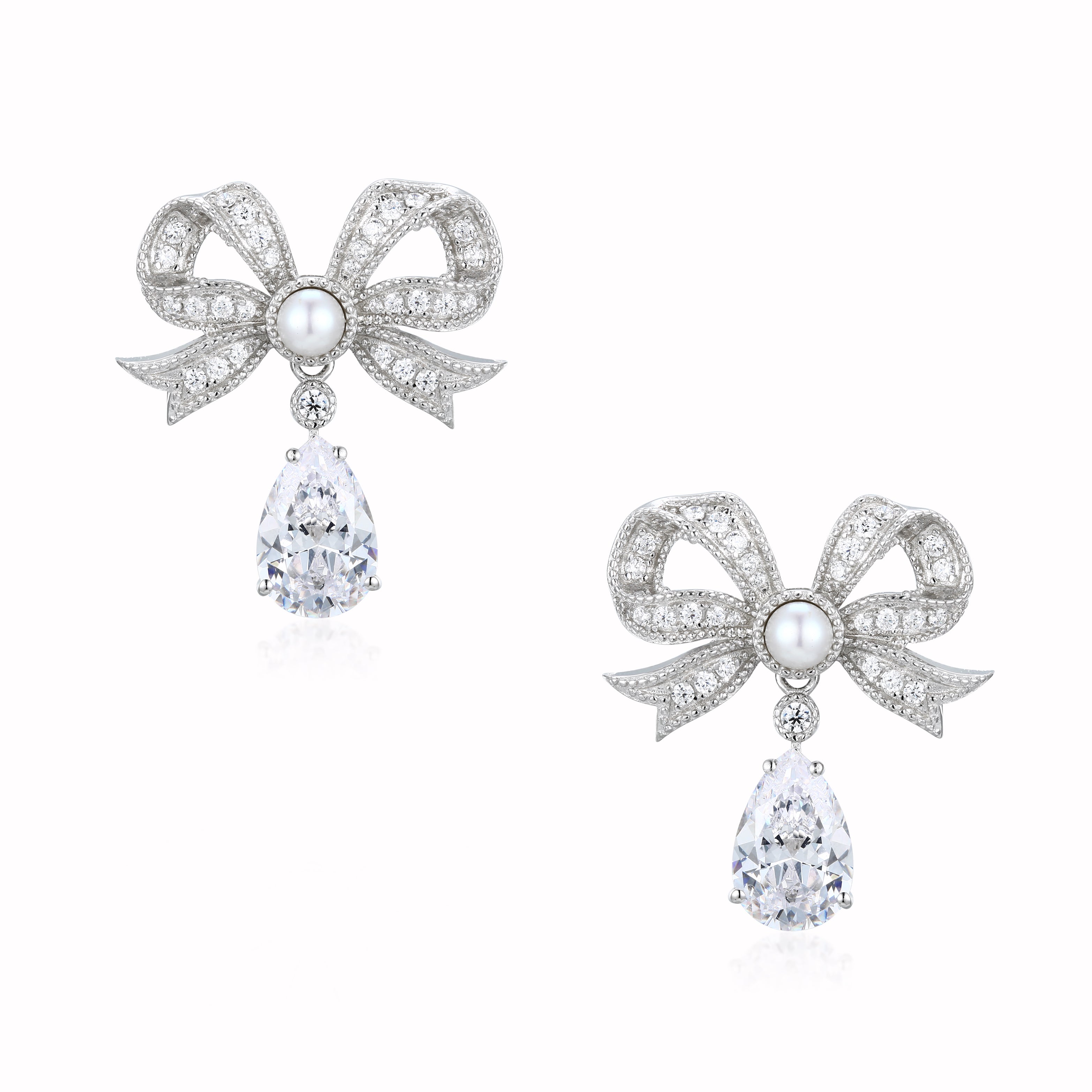 Women’s Grand Duchess Bow & Drop Silver Earrings Santinni