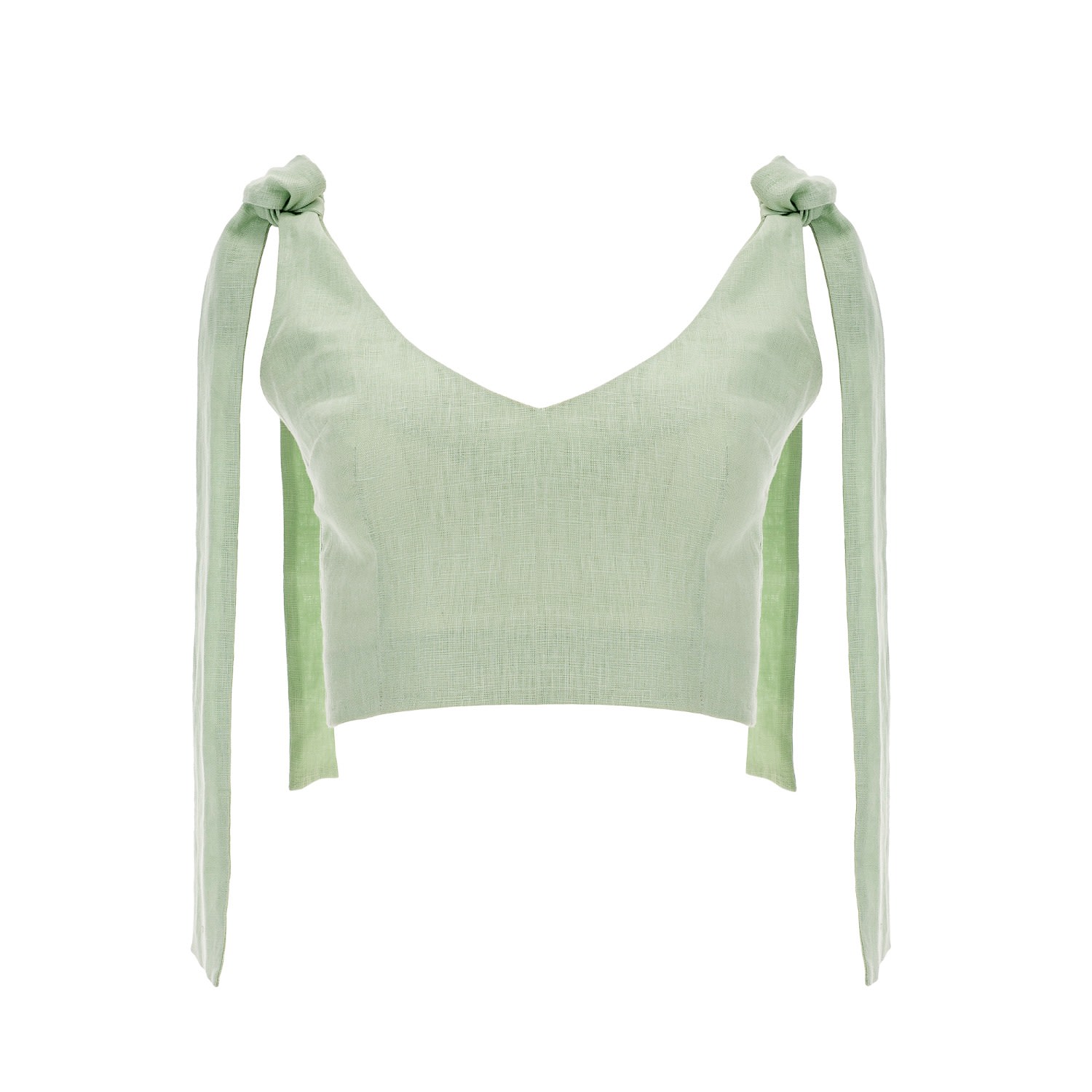 Lita Couture Women's Bow Strap Linen Crop Top In Green In Green