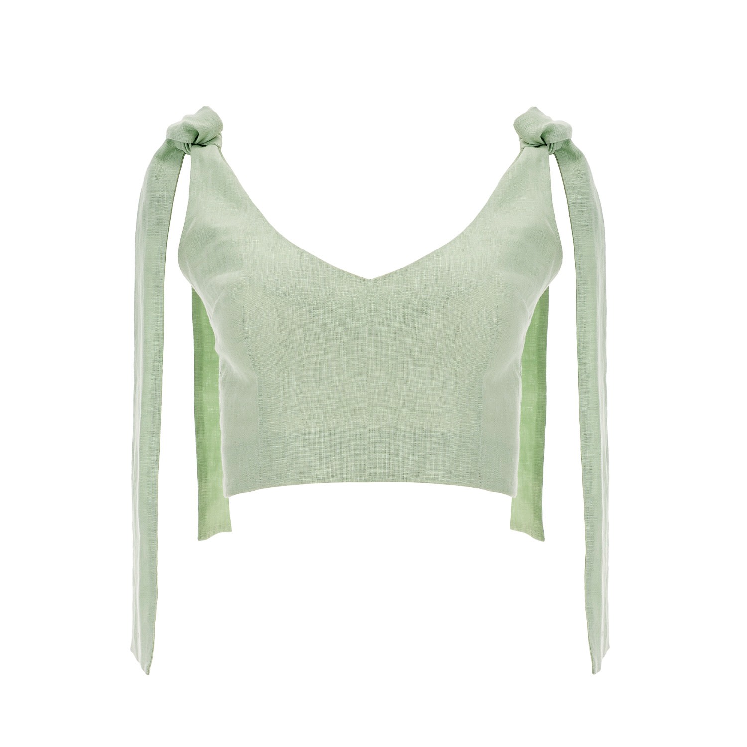 Women’s Bow Strap Linen Crop Top In Green Small Lita Couture