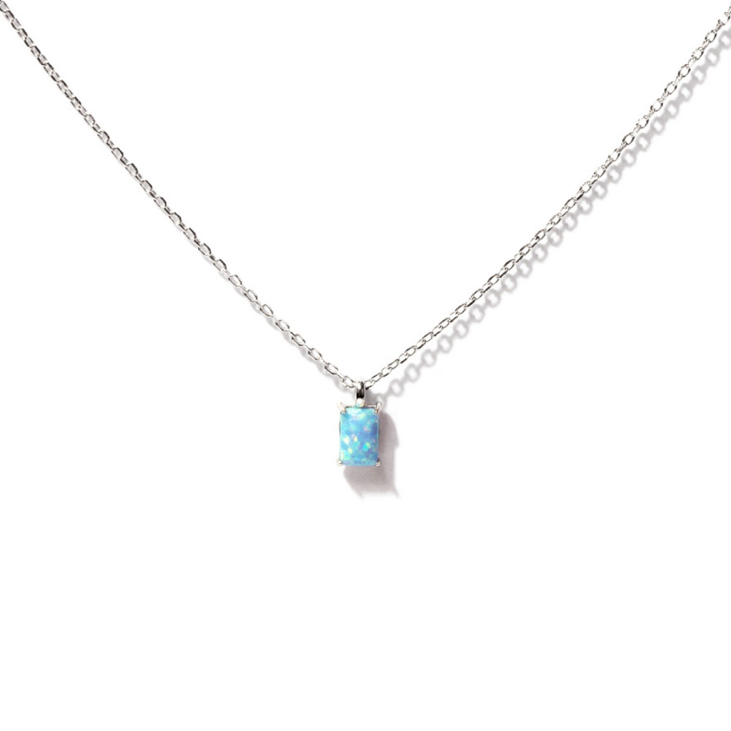 Little Sky Stone Women's White Tiny Baguette Opal Sterling Silver Necklace