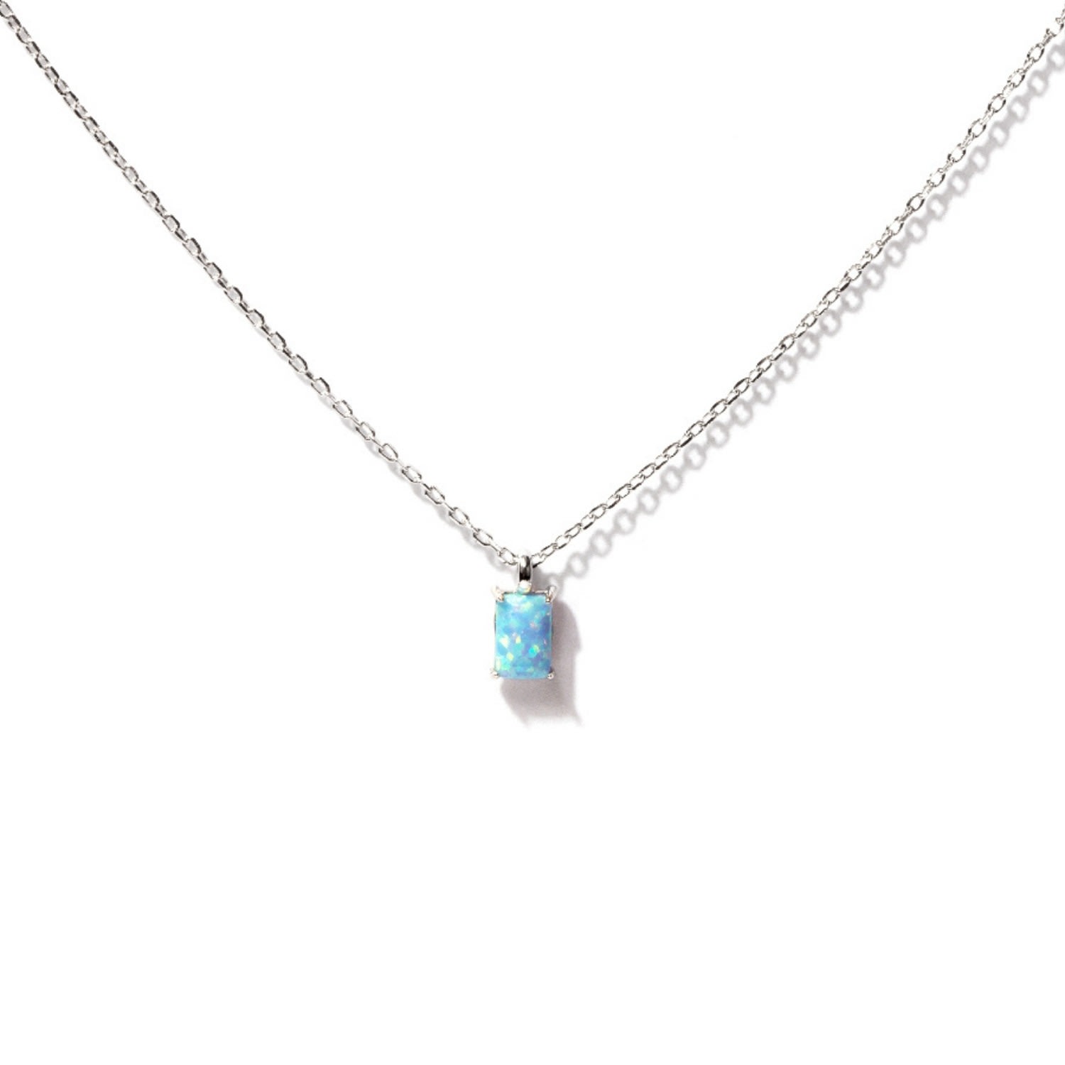 Women’s White Tiny Baguette Opal Sterling Silver Necklace Little Sky Stone