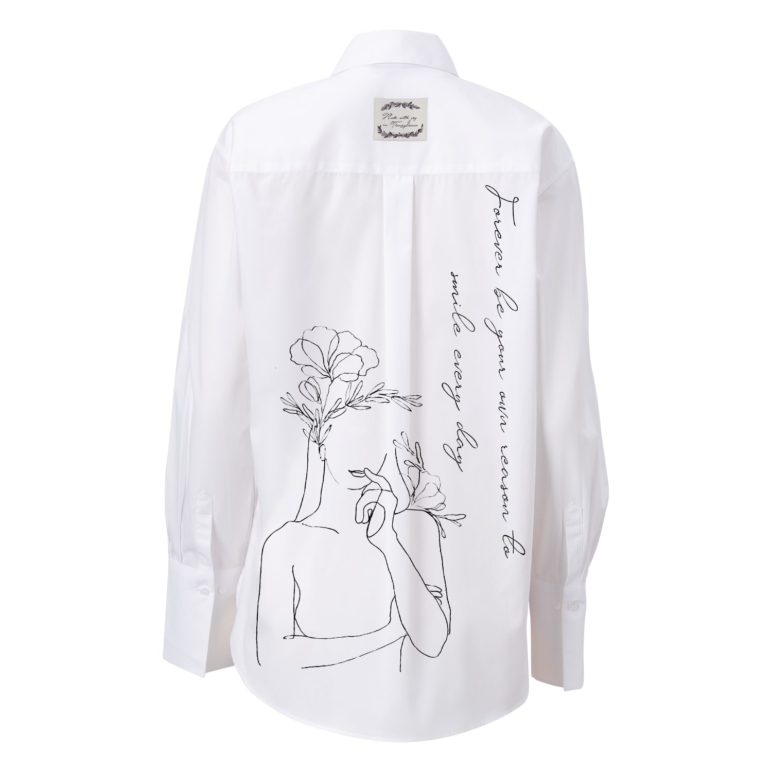 Madlen Women's Black / White Be Your Own Reason To Smile Hand Painted Oversized Shirt In Multi