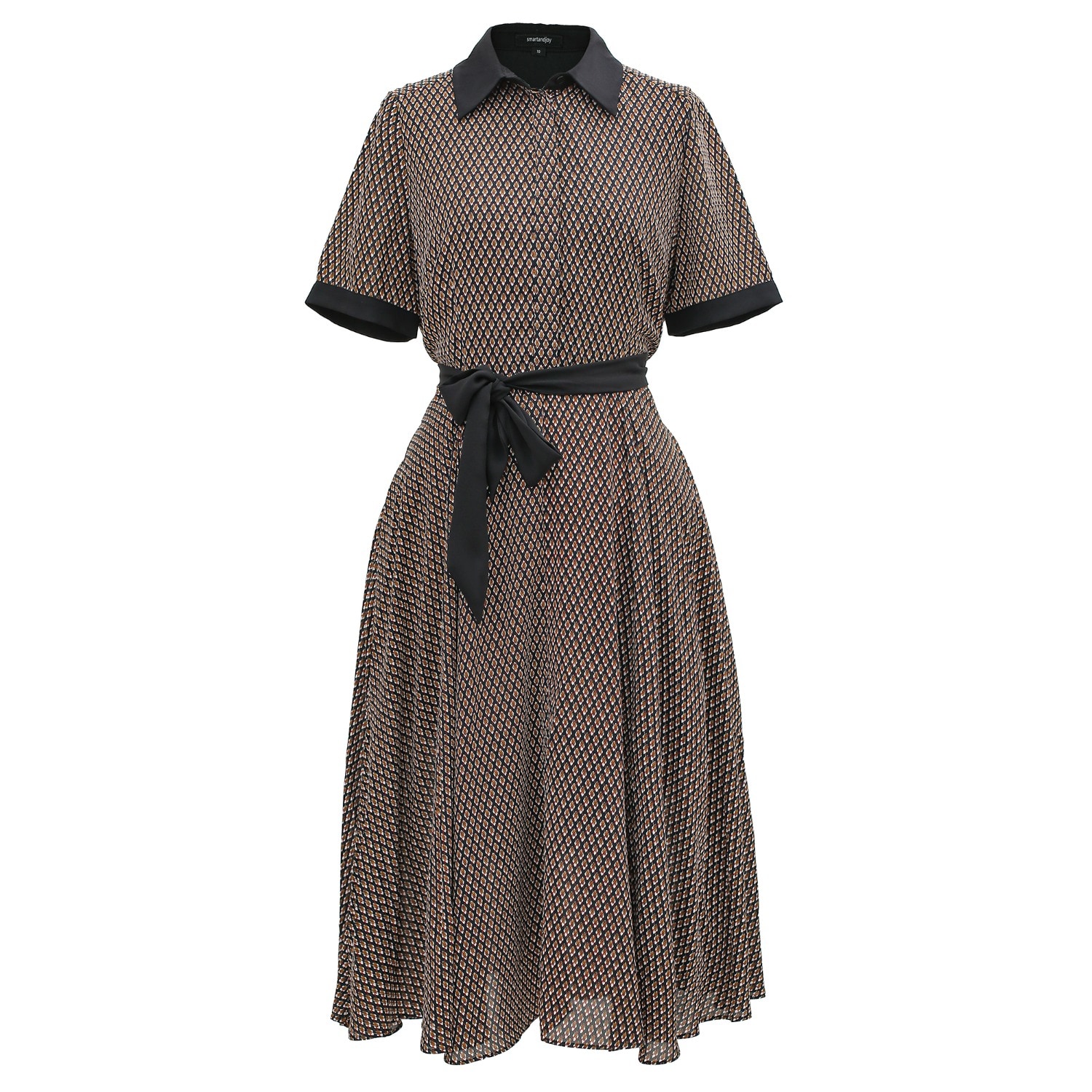 Smart And Joy Women's Brown Printed Shirt Dress Print And Contrasting Collar In Brown