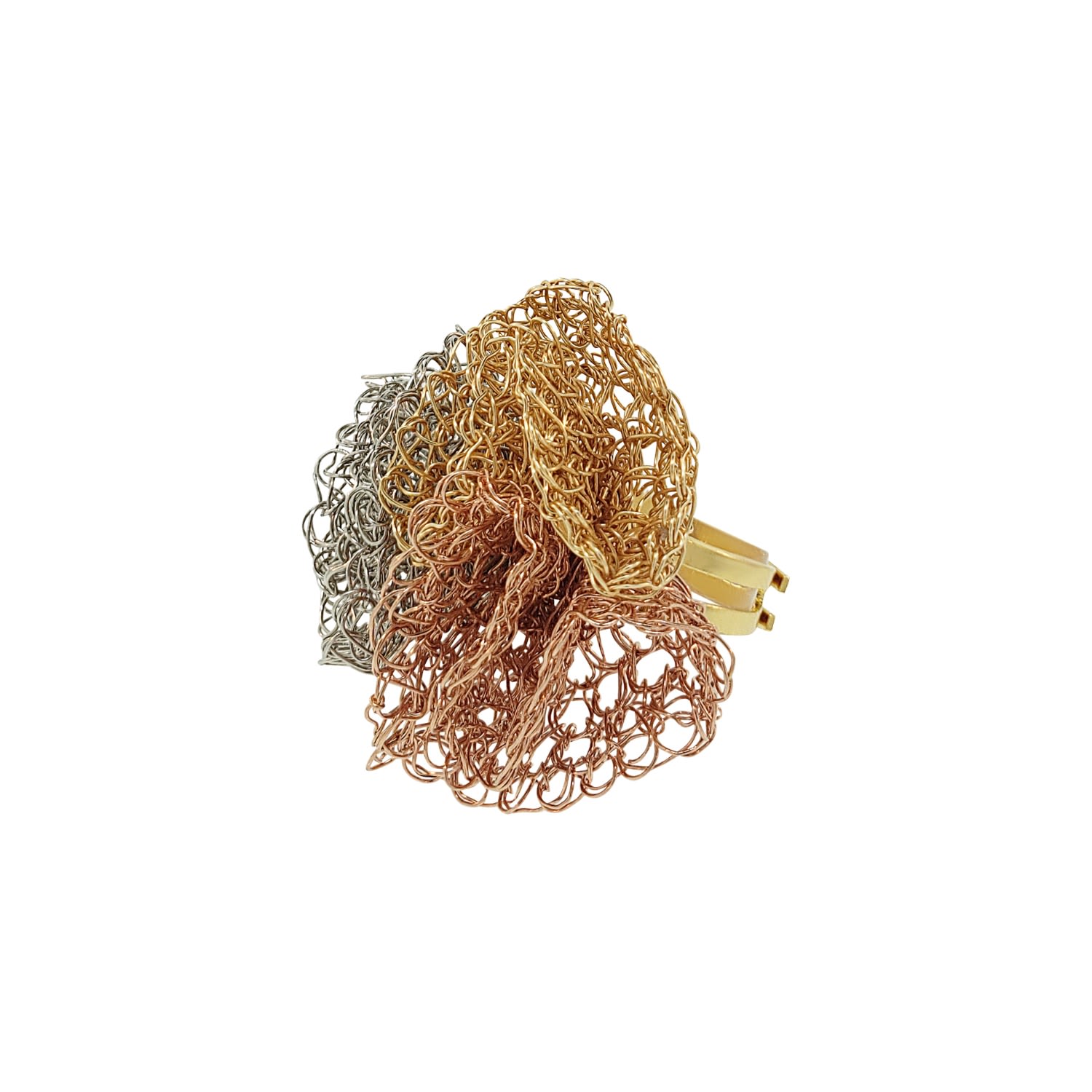 Women’s Rose Gold / Gold / Silver Trio Gold Mix Reef Trio Handmade Crochet Ring Lavish by Tricia Milaneze