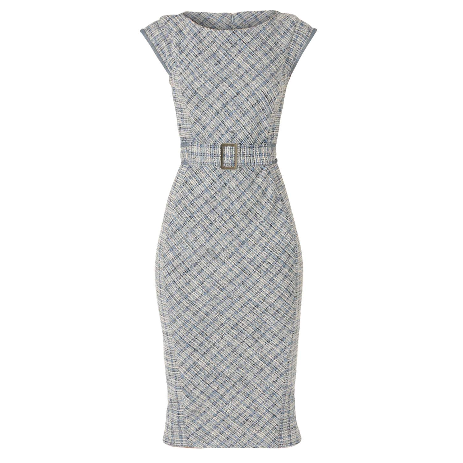Women's Phoebe Dress In Blue Tweed | Extra Large | Sacha Drake