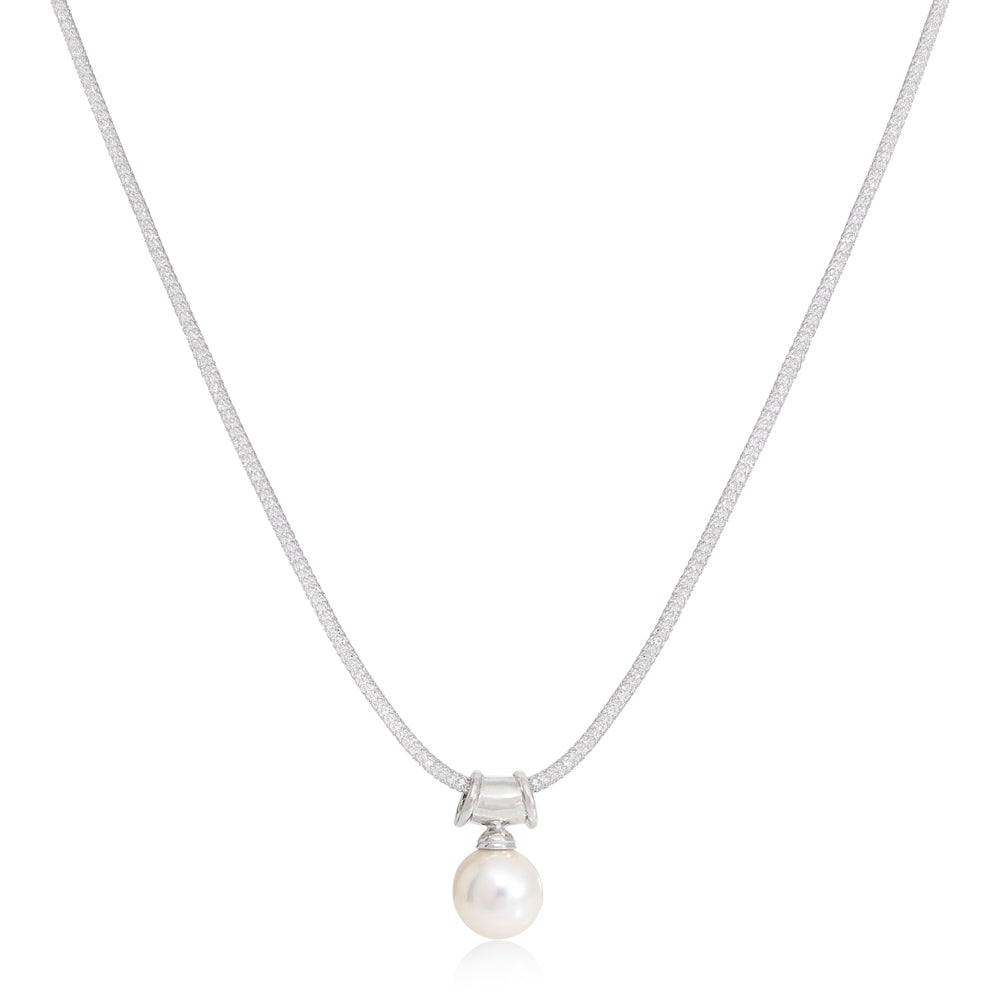 Pearls Of The Orient Online Women's Silver / White Credo Large Cultured Freshwater Pearl Pendant On Silver Bale On Silver Mesh N In Multi
