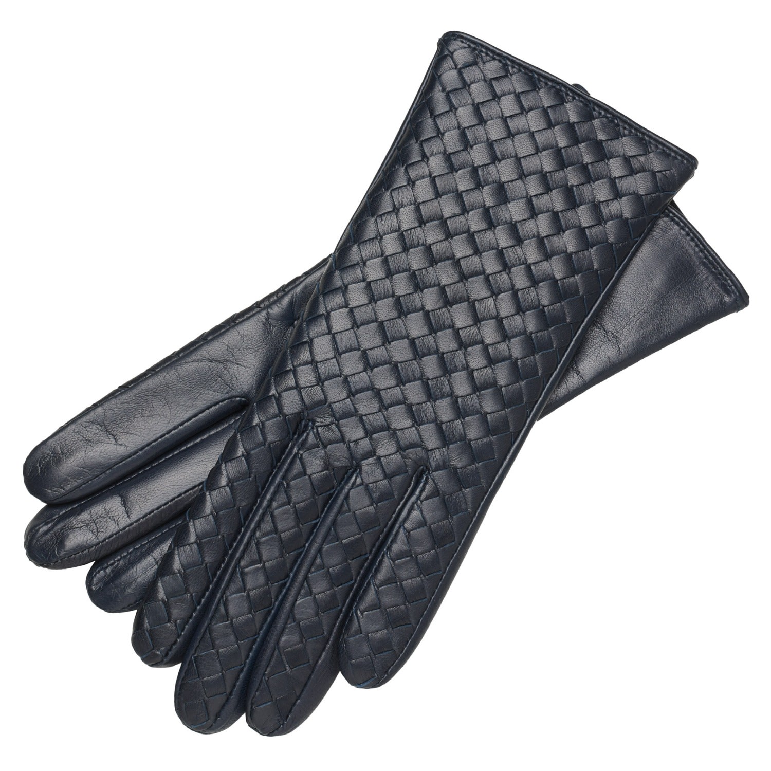 1861 Glove Manufactory Intrecciato - Women's Woven Leather Gloves In Navy Blue