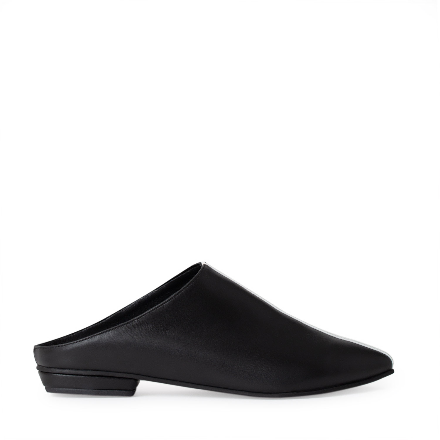 Traces Of Heels Women's Black / White Horizon Mules In Black Leather With White Decorative Piping In Black/white