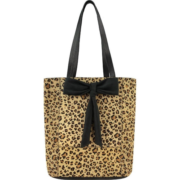 Shop Brix + Bailey Women's Gold / Brown Leopard Print Bow Calf Hair Leather Tote Bag In Gold/brown