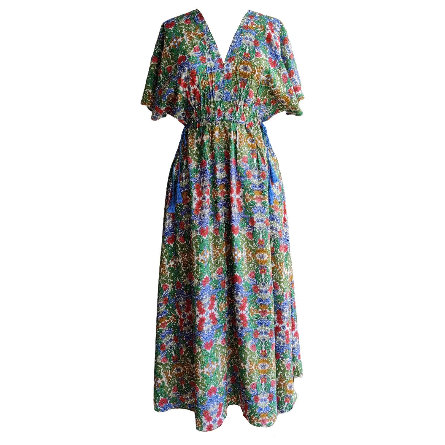 Chillax Women's Green / Blue / Red Daydream Bohemian Midi Dress With Sleeves In Green/red