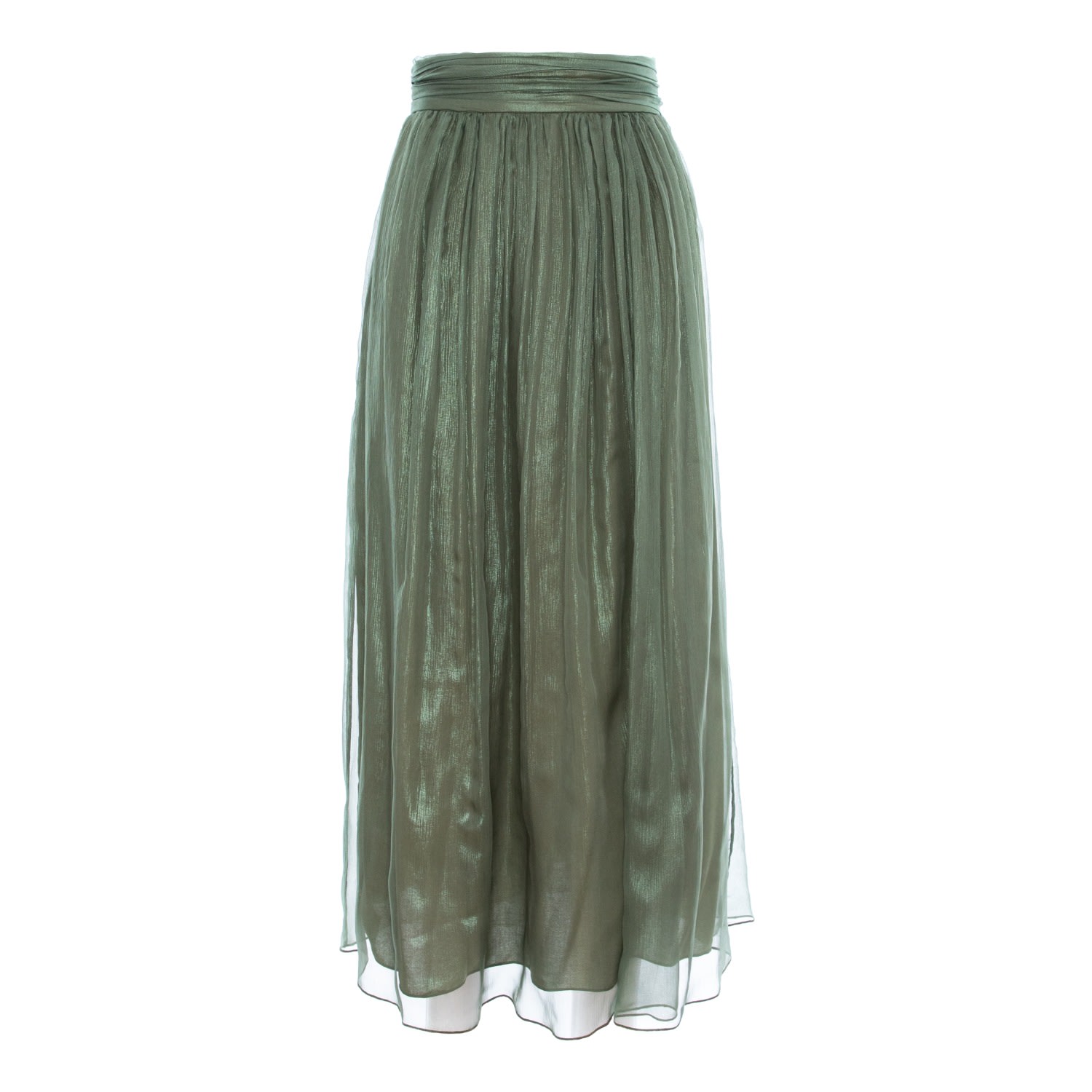 Izabela Mandoiu Women's Midi Skirt In Green Silk Chiffon With Metallic Foil In Green