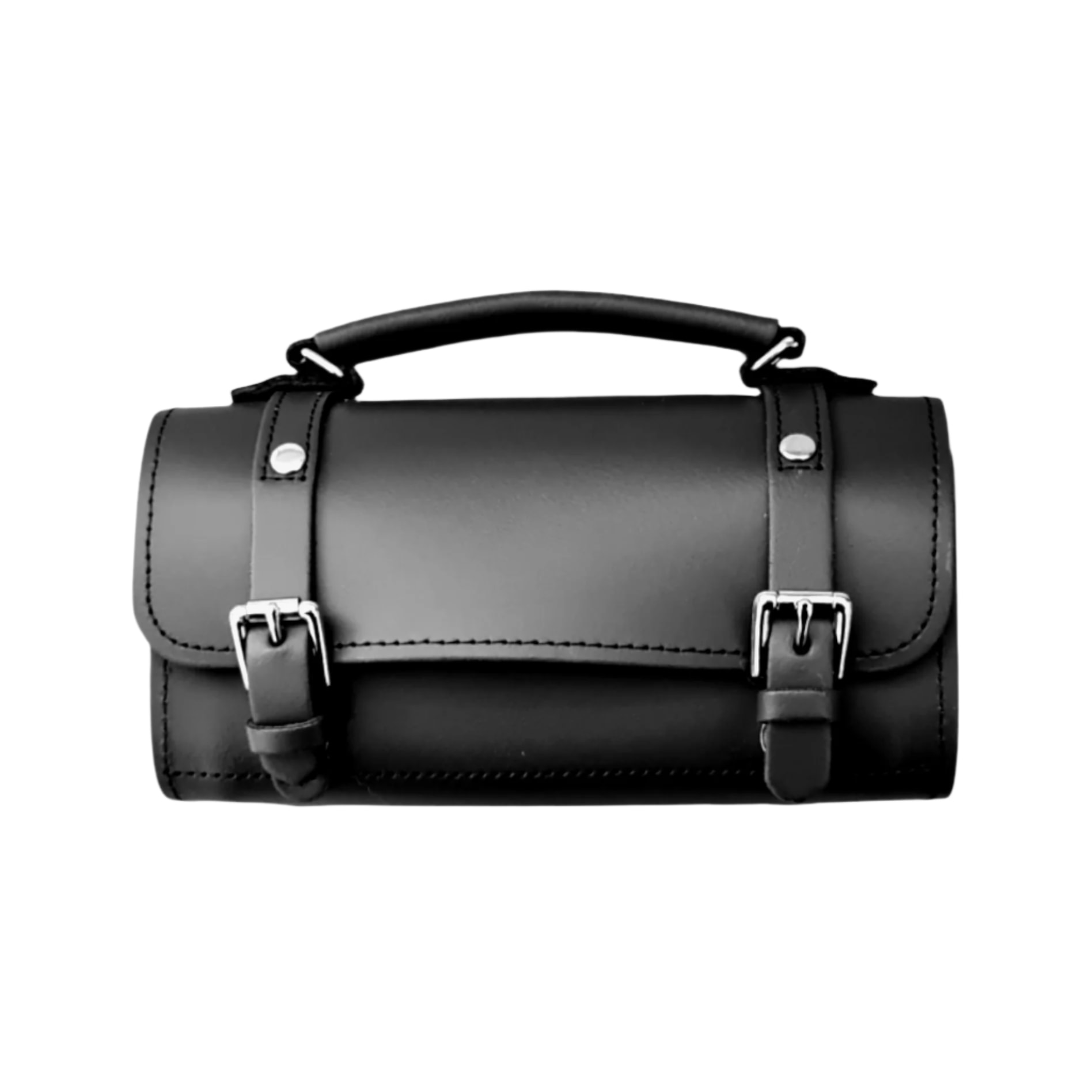 Zatchels Women's Handmade Leather Bowler Bag - Black In Black