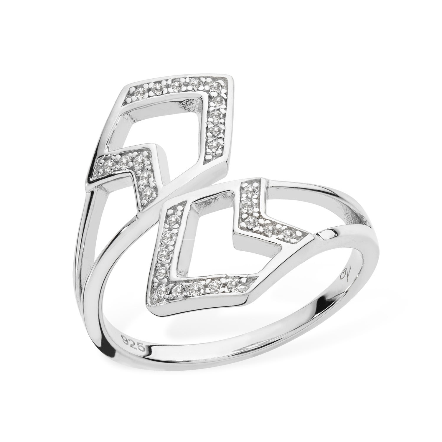 Lucy Quartermaine Women's Silver Art Deco Tie Ring In White