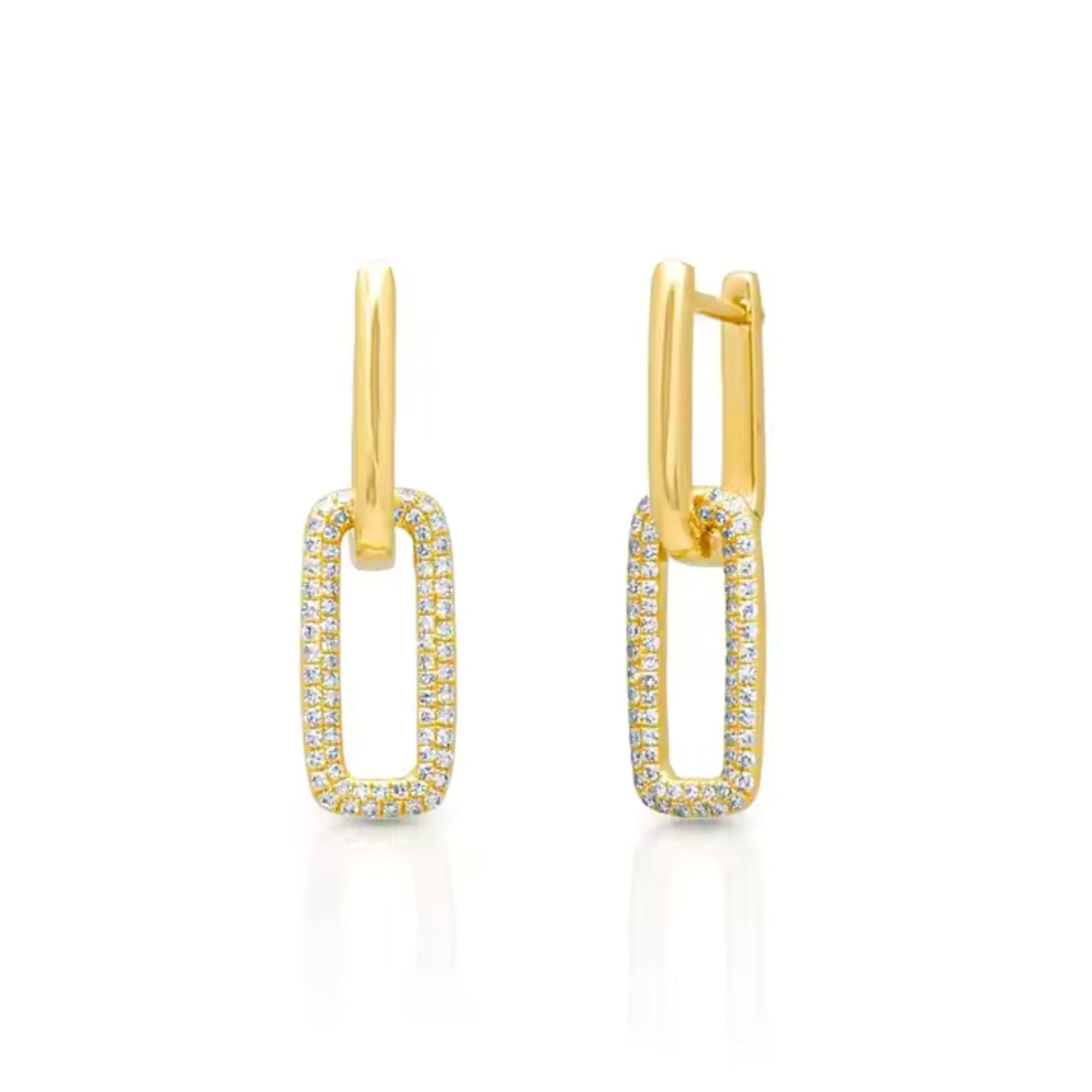 Nazzar Women's Pave Double Link Chain Gold Dangle Earrings