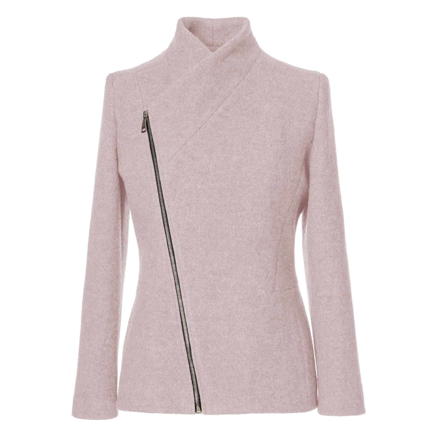 Women's Ash Of Pink Wool Jacket With Asymmetric Zip - Handmade From Italian Virgin Wool | Xxs | Jana Coshè