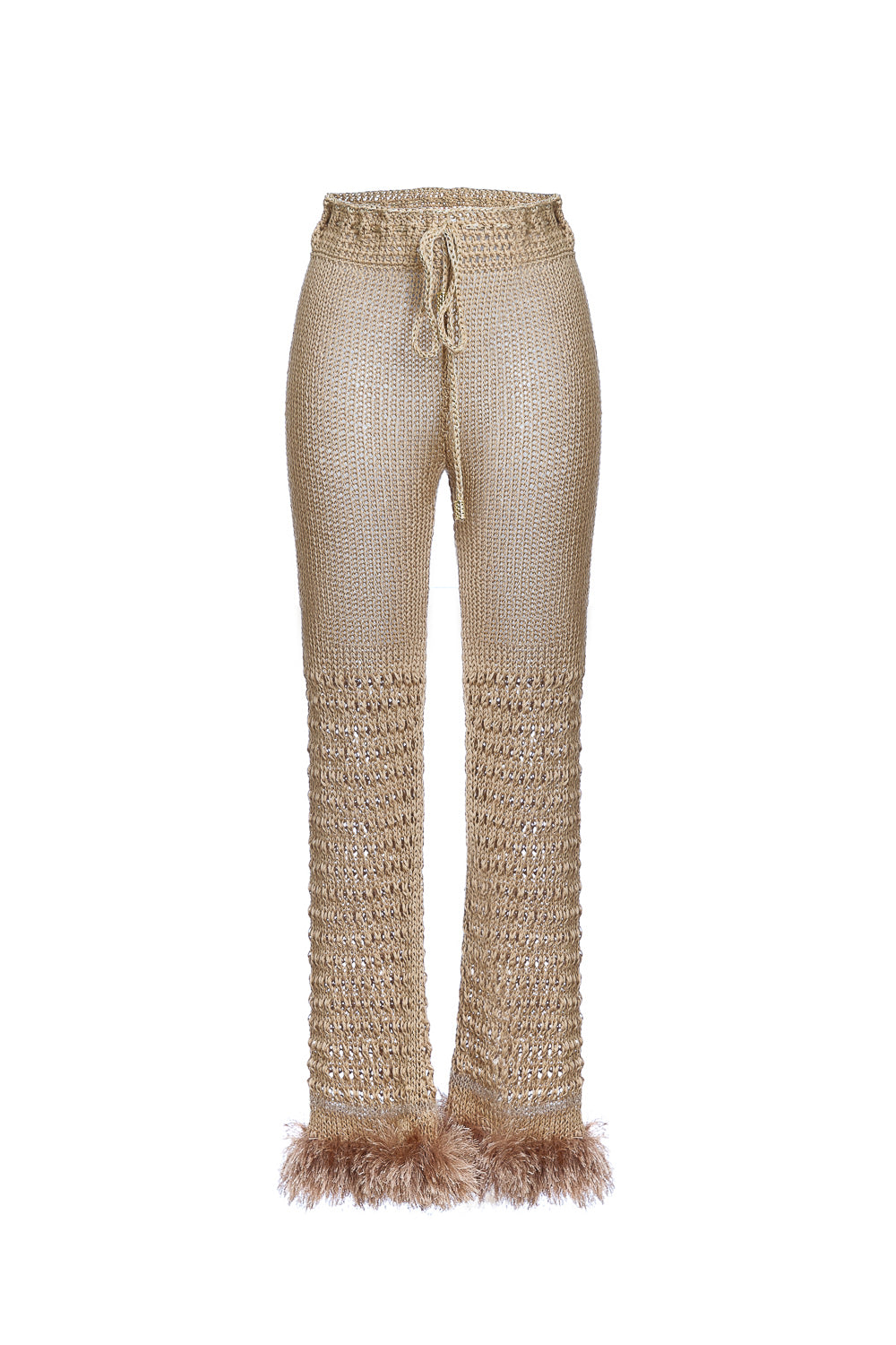 Andreeva Women's Gold / Brown Brown Handmade Knit Pants In Gold/brown