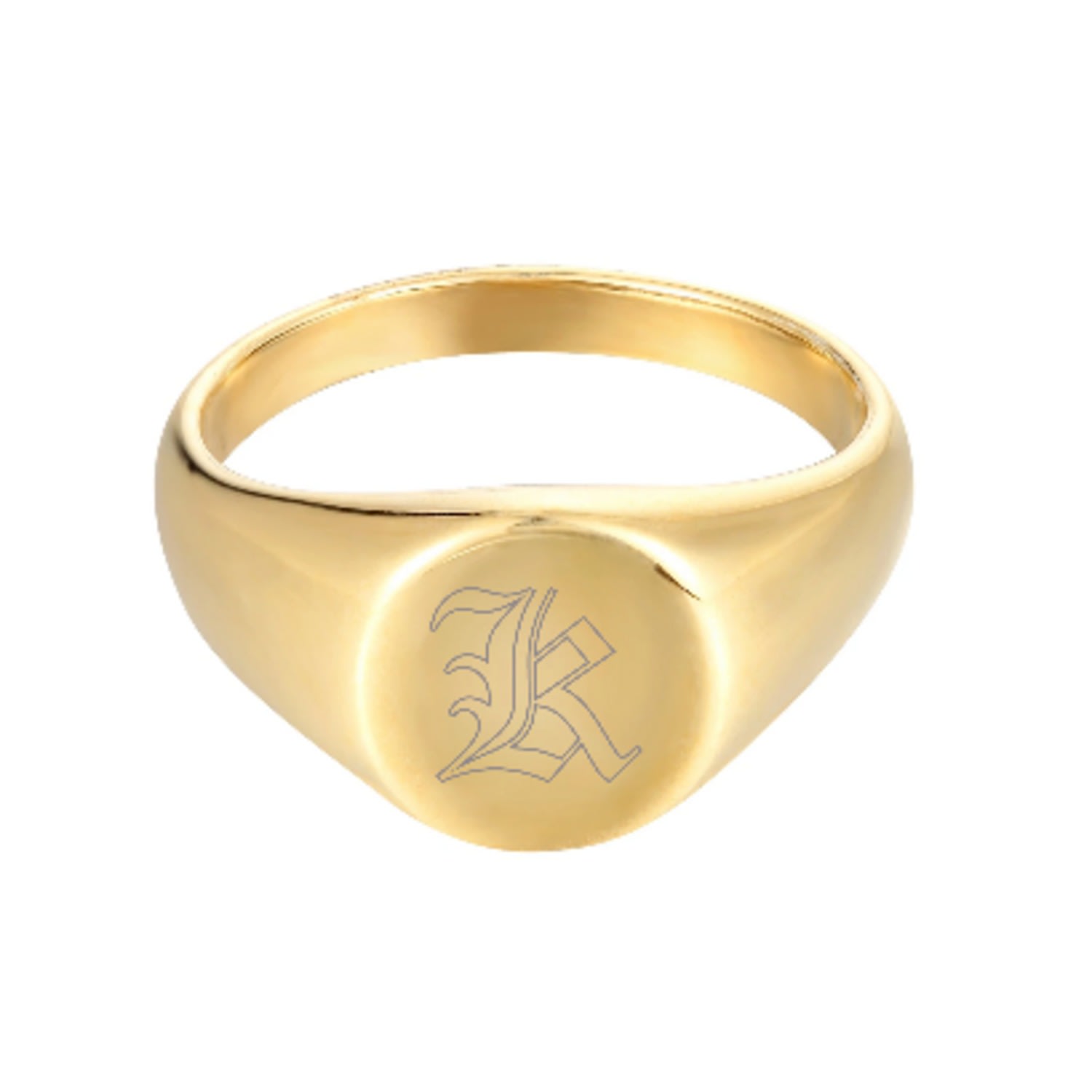 Women’s 22Ct Gold Vermeil Old English Engraved Initial Rounded Signet Ring - Letter K Seol + Gold