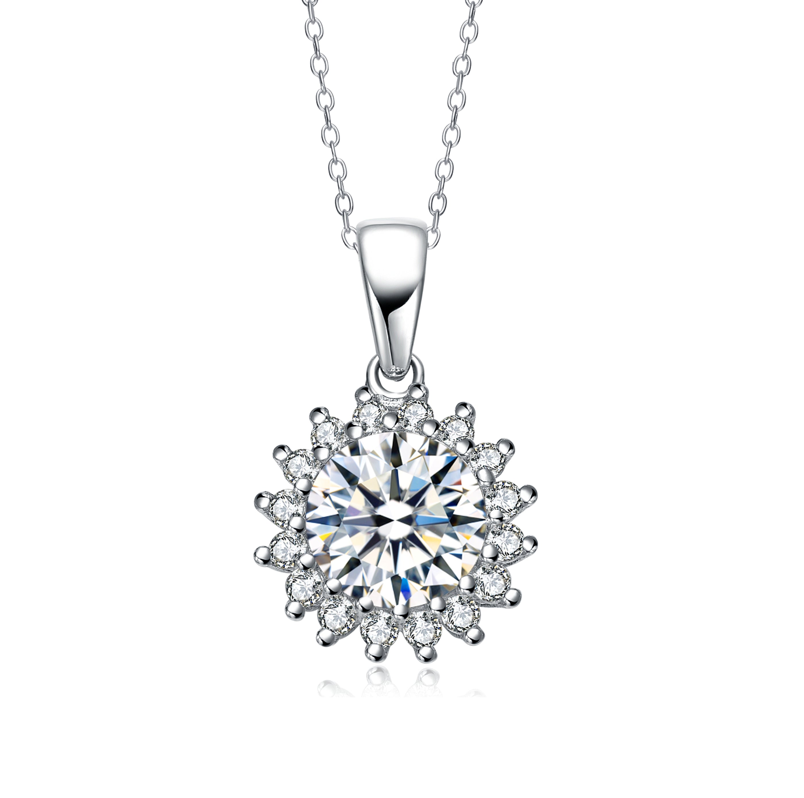 Genevive Jewelry Women's White Sterling Silver Cubic Zirconia Burst Necklace In White
