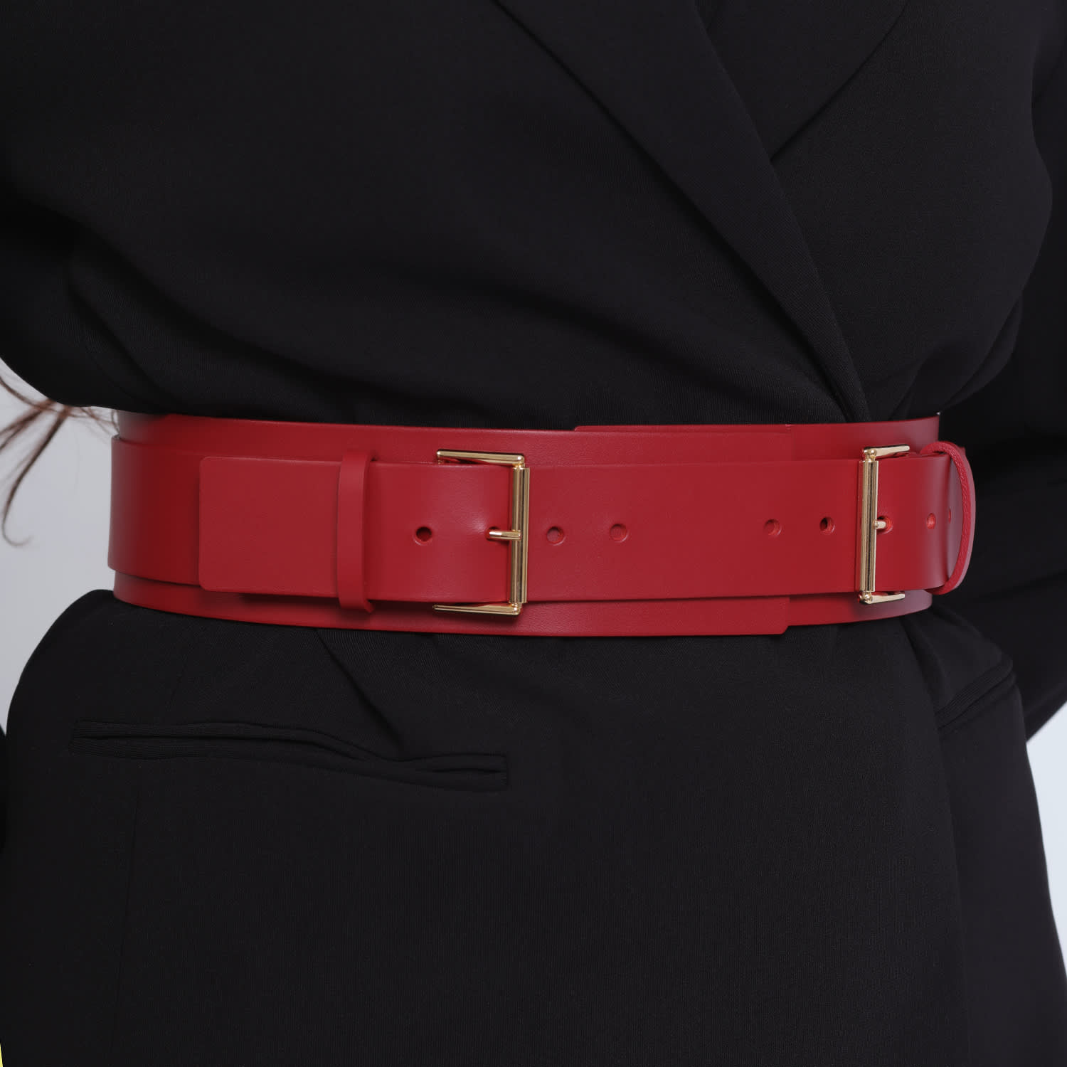 W by Worth wide double buckle belt Black Double Buckle Wide Belt | Haute Cuir | Wolf & Badger main image 4