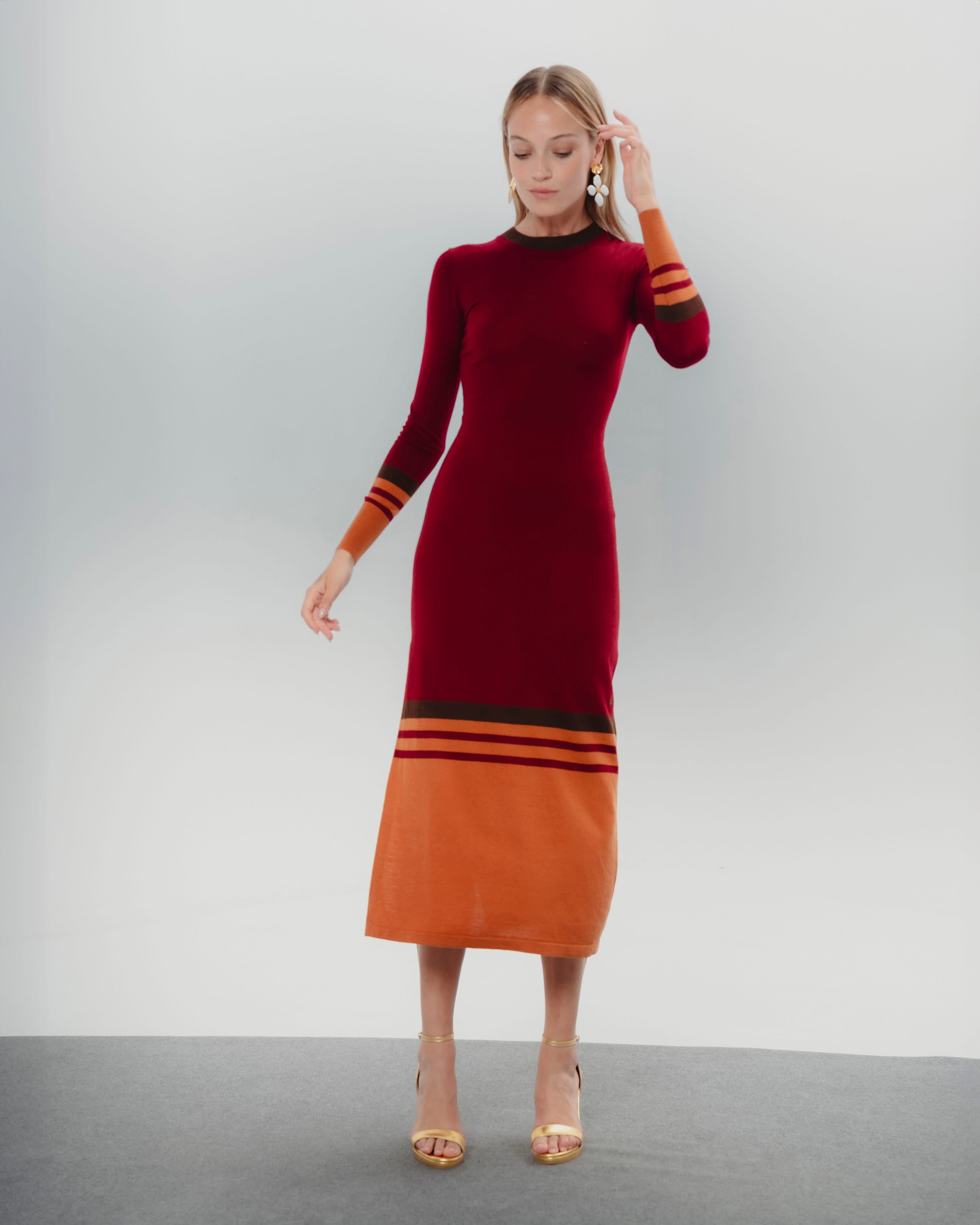 Adriana Burgundy And Orange Knit Dress | Dolores Promesas | Wolf & Badger