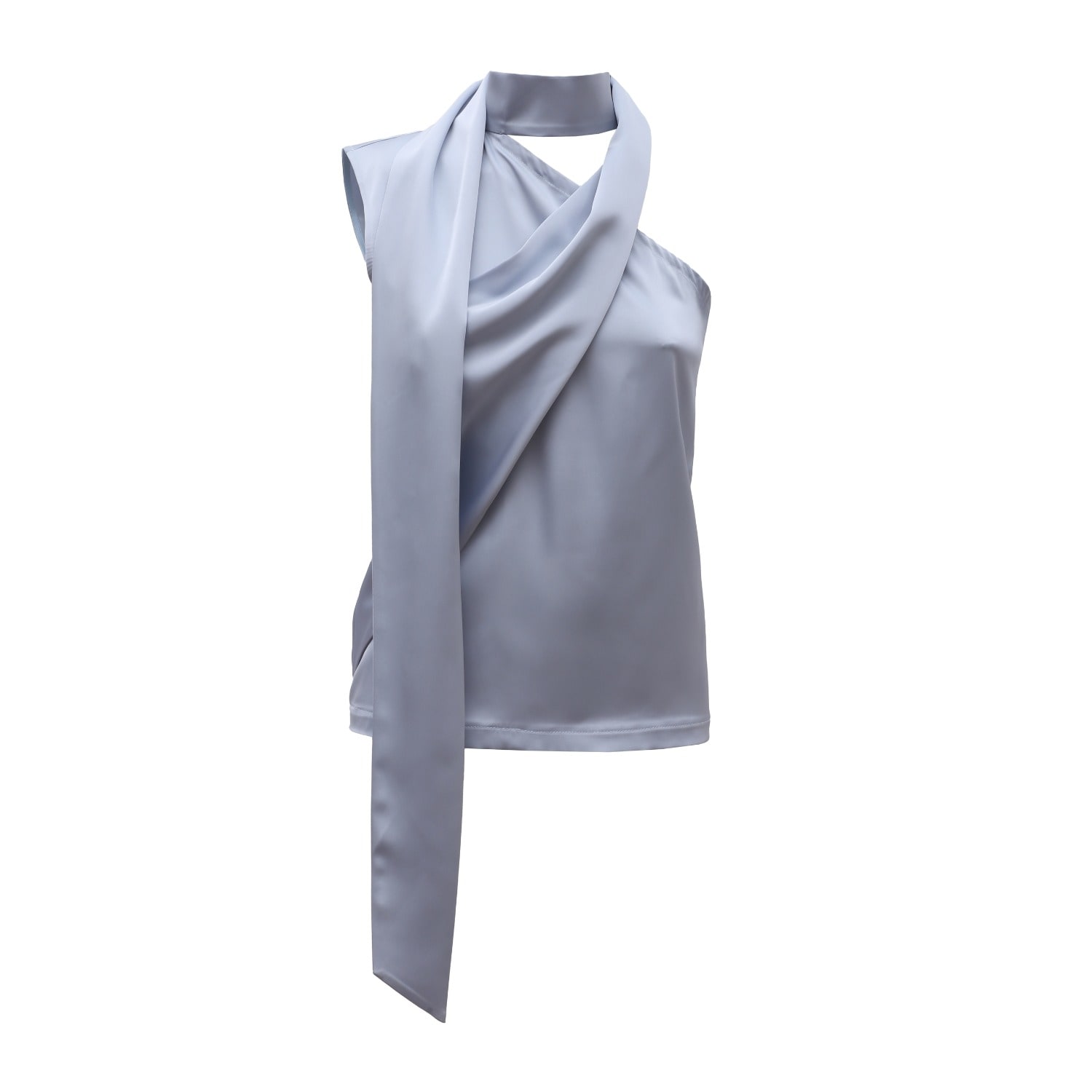 Julia Allert Women's Blue / Black Asymmetrical Satin Top With Choker Collar Light Blue