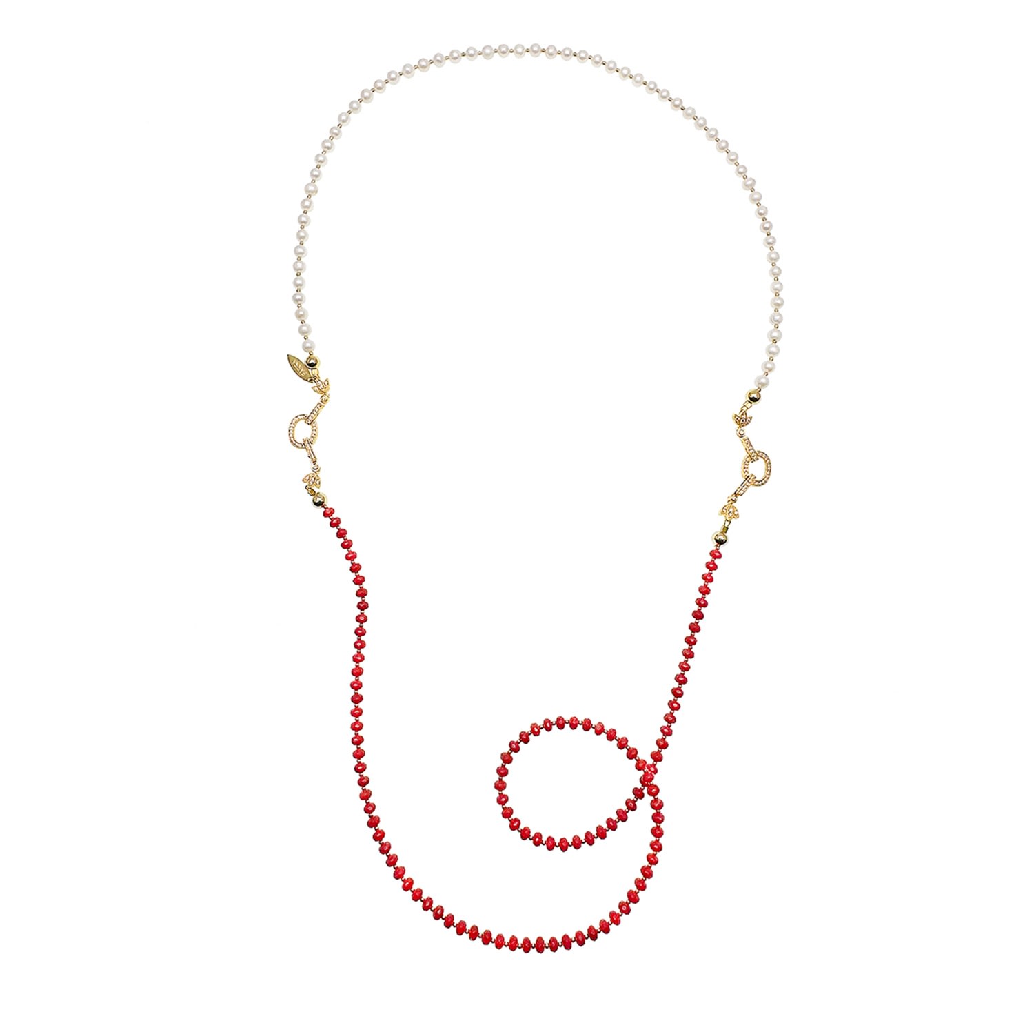 Farra Women's White / Red Versatile Red Coral And Pearls Multi-wear Necklace