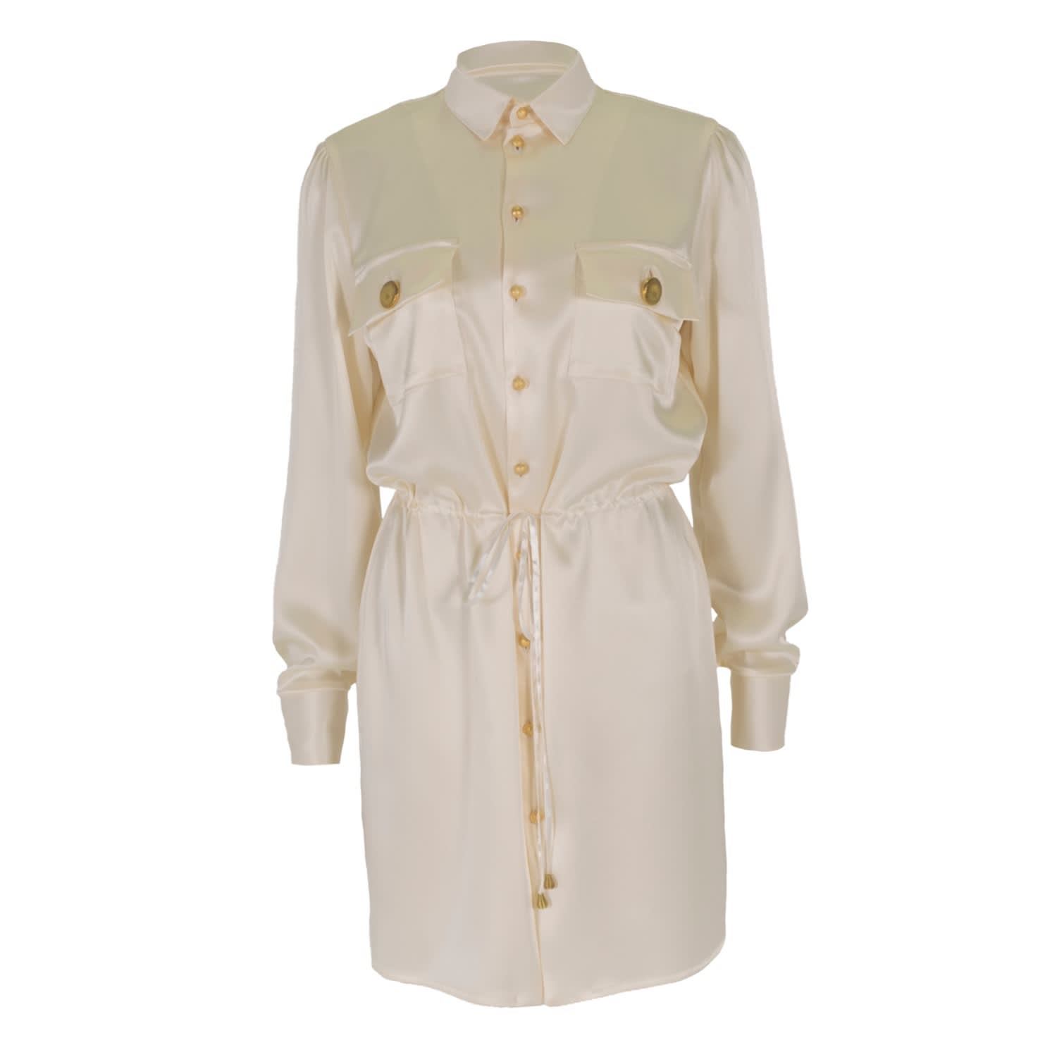 white silk shirt dress