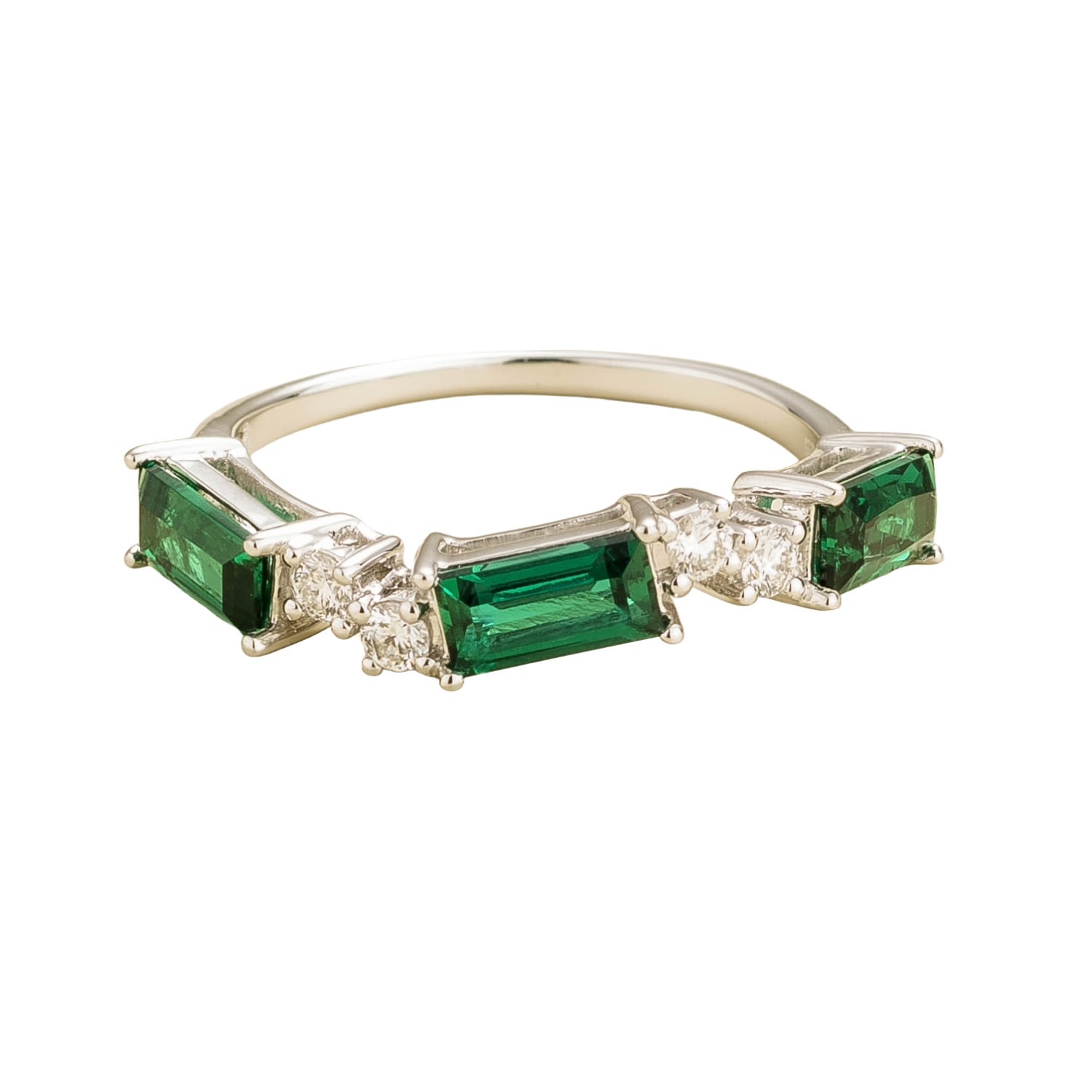 Juvetti Women's Silver / Green / White Forma Ring In Emerald & Round Diamond Set In White Gold