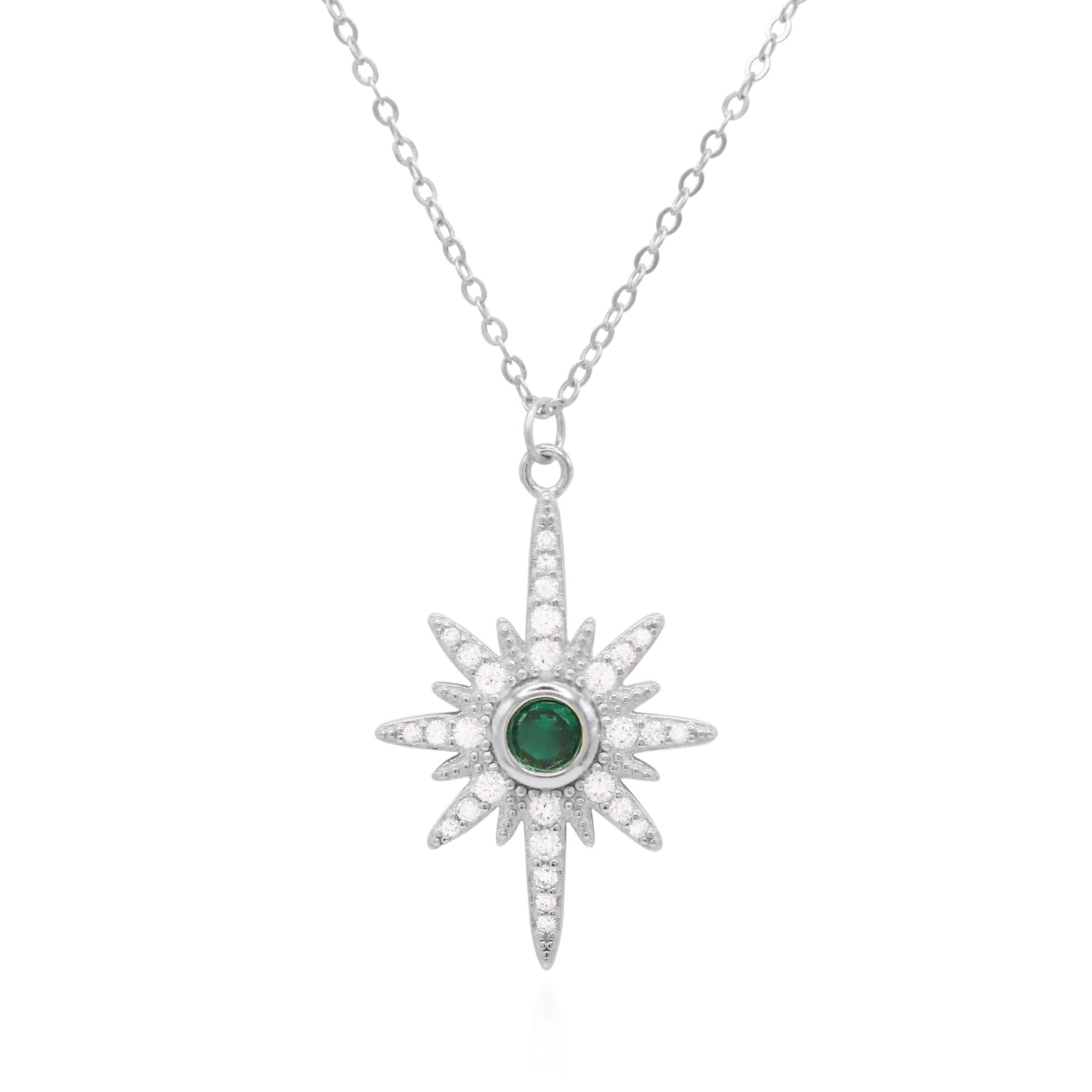 Luna Charles Women's Heidi North Star Birthstone Necklace Silver May