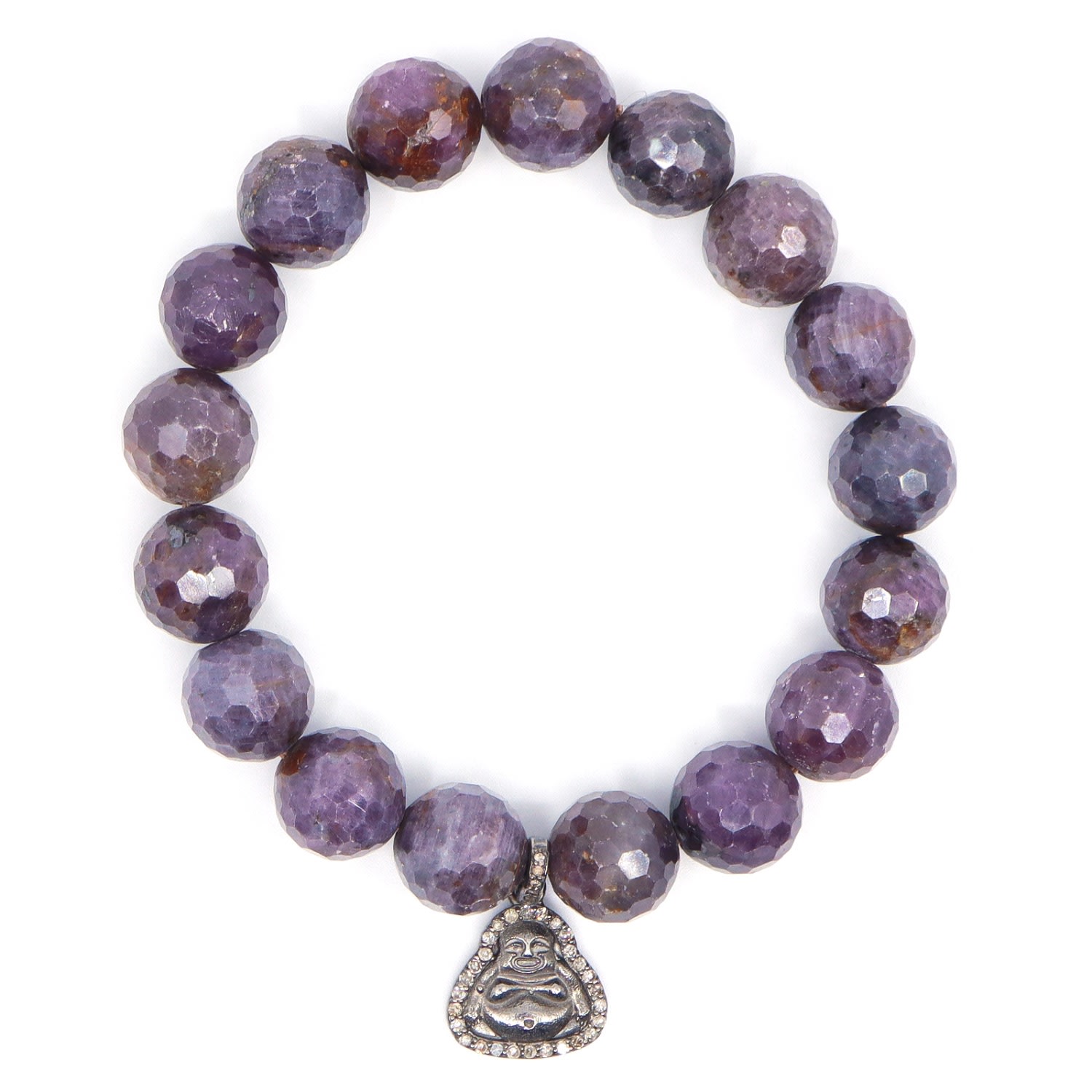 Men’s Pink / Purple Buddha Diamond Charm & Ruby Beaded Bracelet Shar Oke